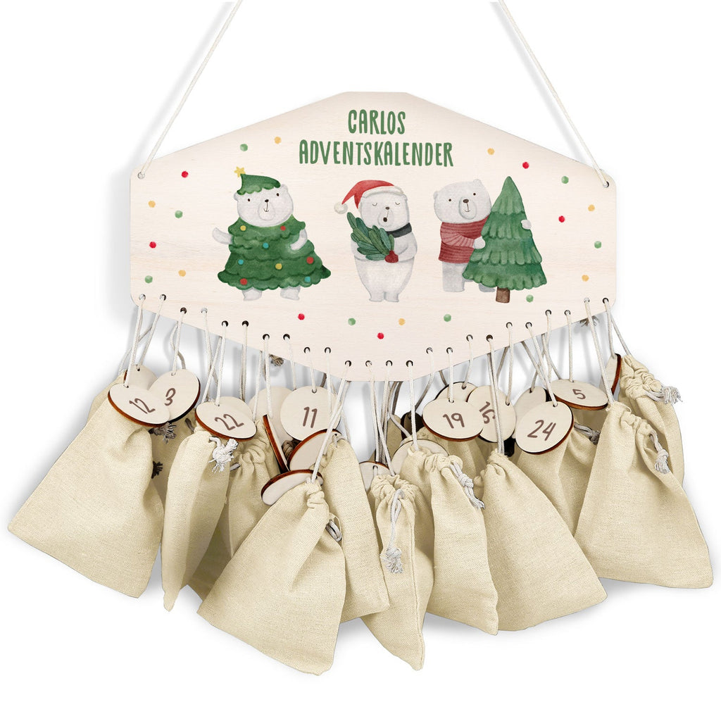 Personalisierter Adventskalender aus Holz mit Druckmotiv & Namen - Eisbären