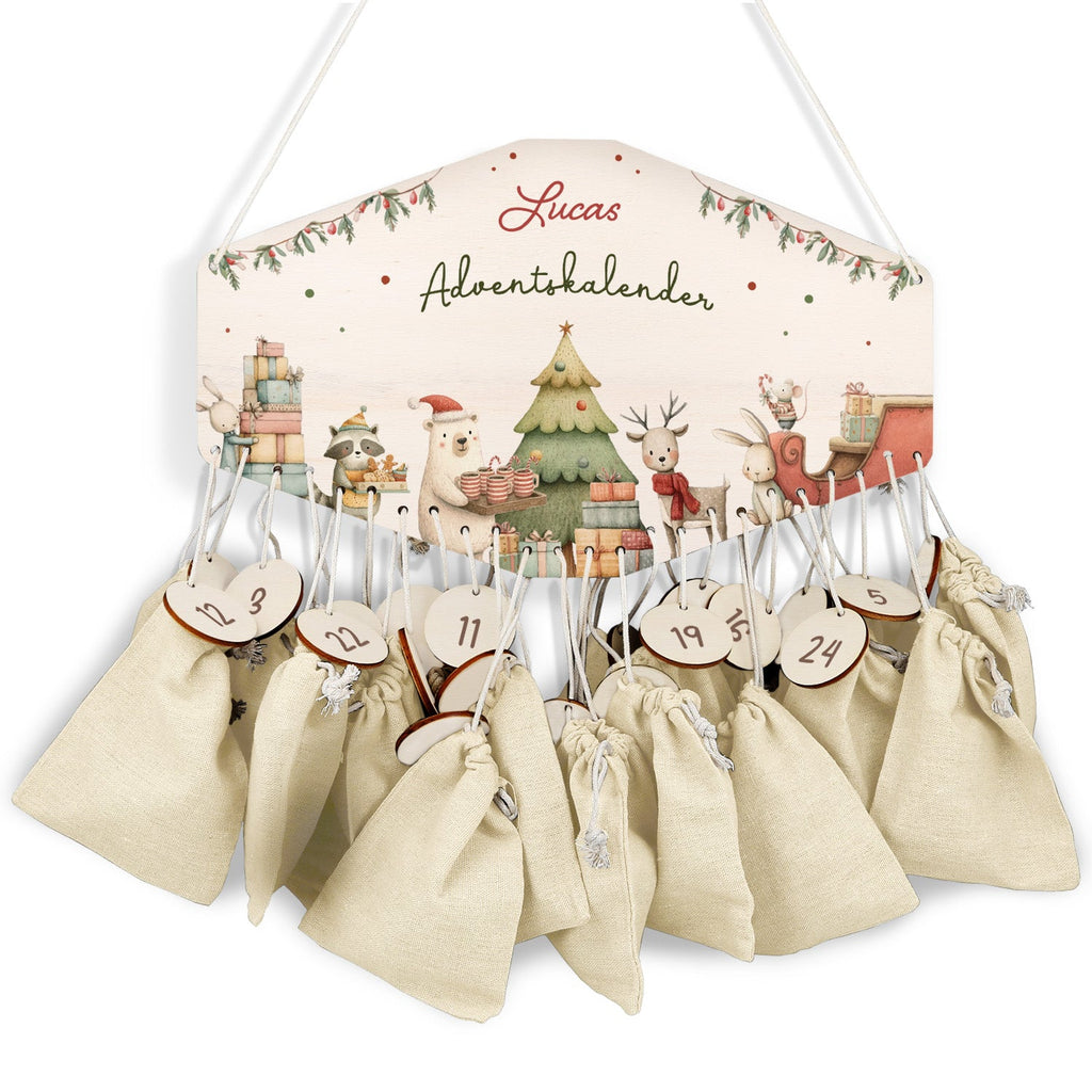 Personalisierter Adventskalender aus Holz mit Druckmotiv & Namen - Festvorbereitung