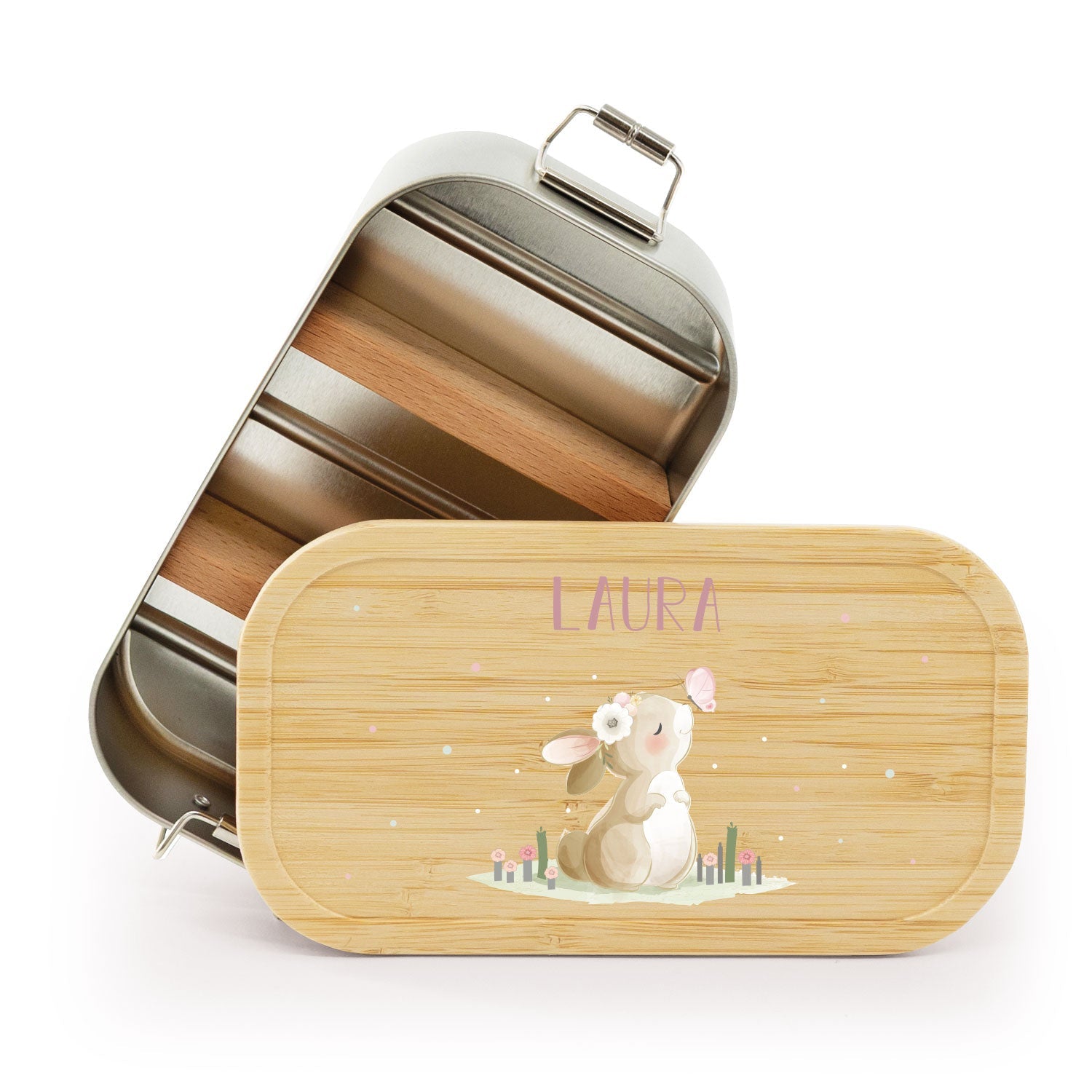 Brotdose mit Deckel für Kinder mit UV-Druck im "Hase" Design