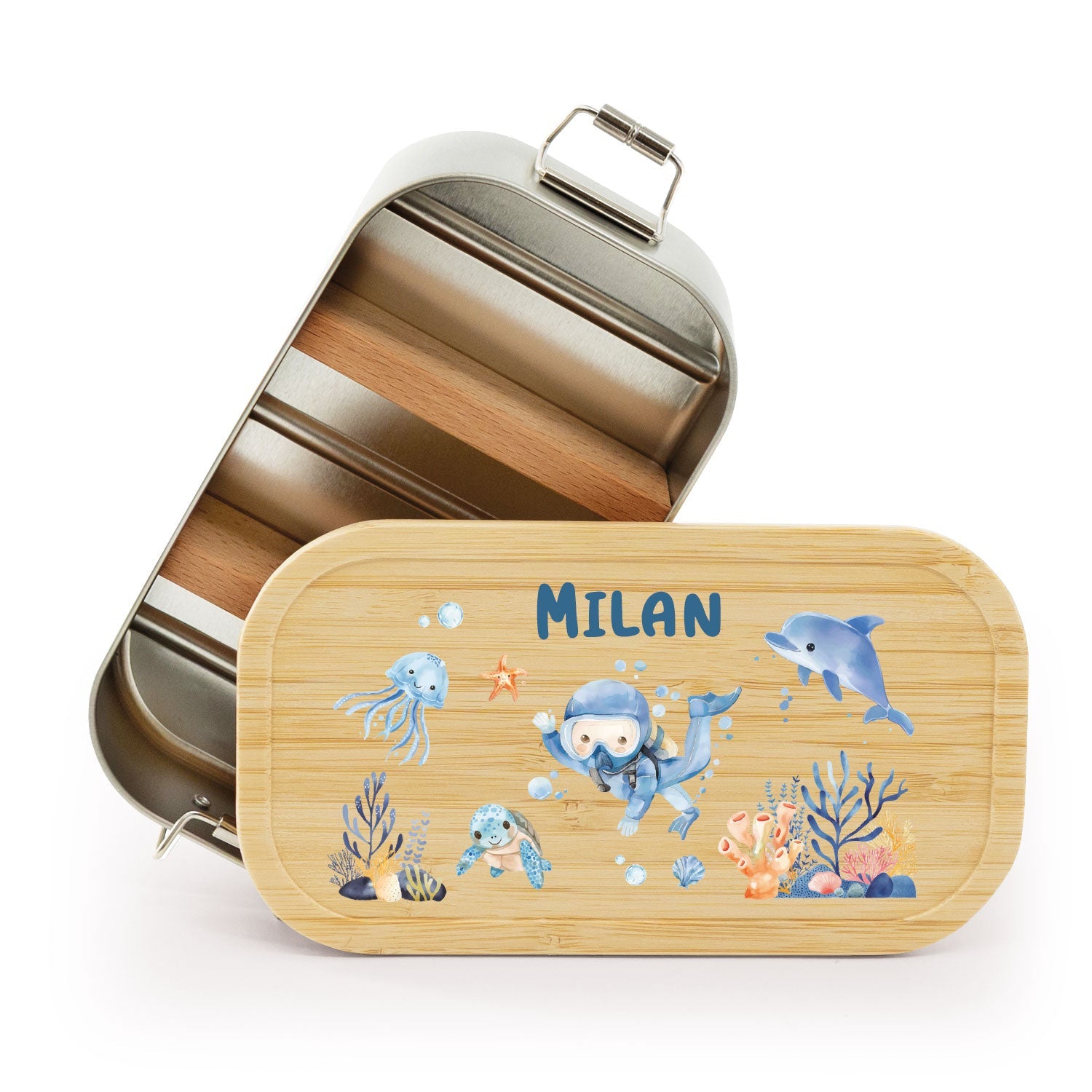 Brotdose mit Deckel für Kinder mit UV-Druck im "Taucher" Design