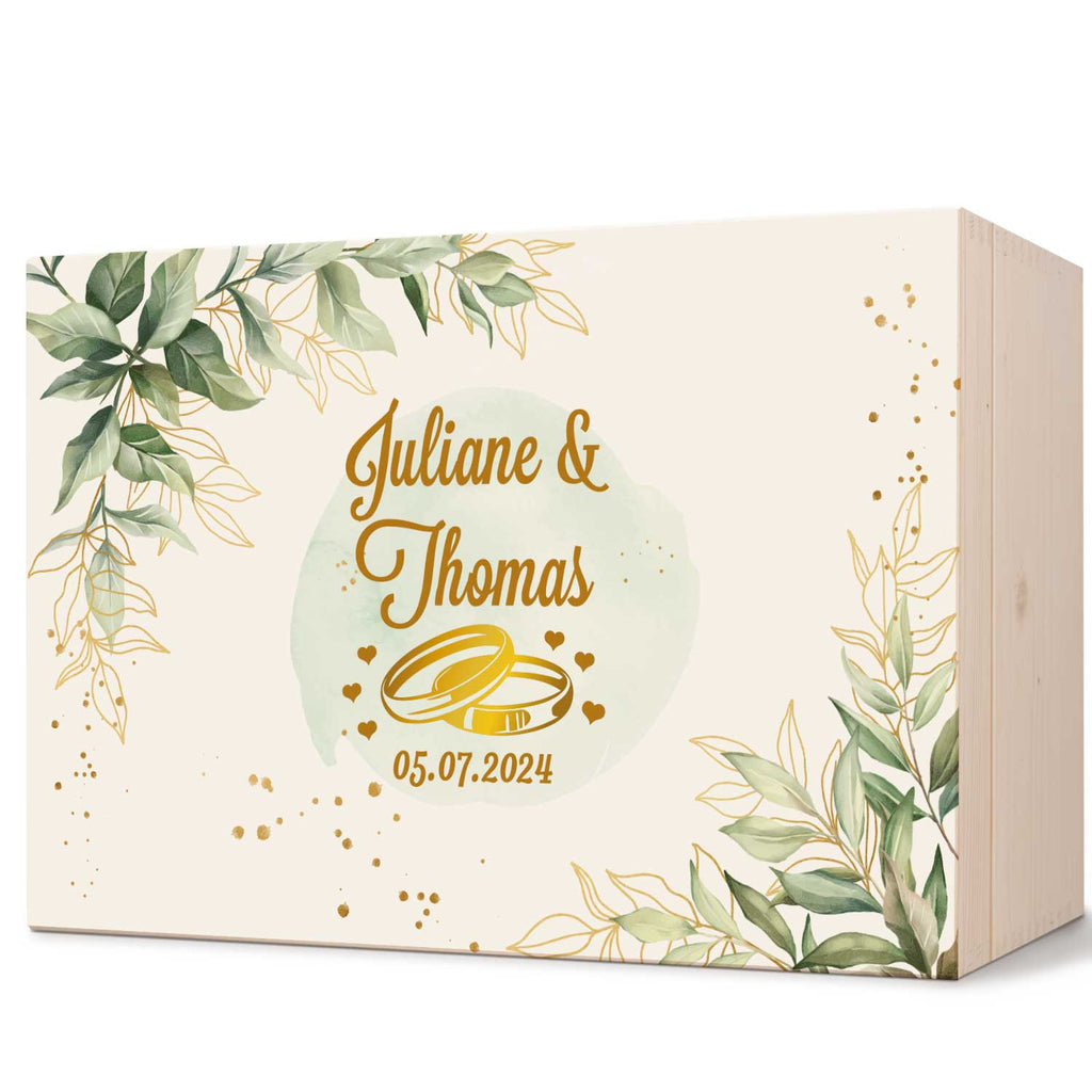 Erinnerungskiste mit UV-Druck im Golden Wedding Design - Personalisiertes Geschenk zur Hochzeit