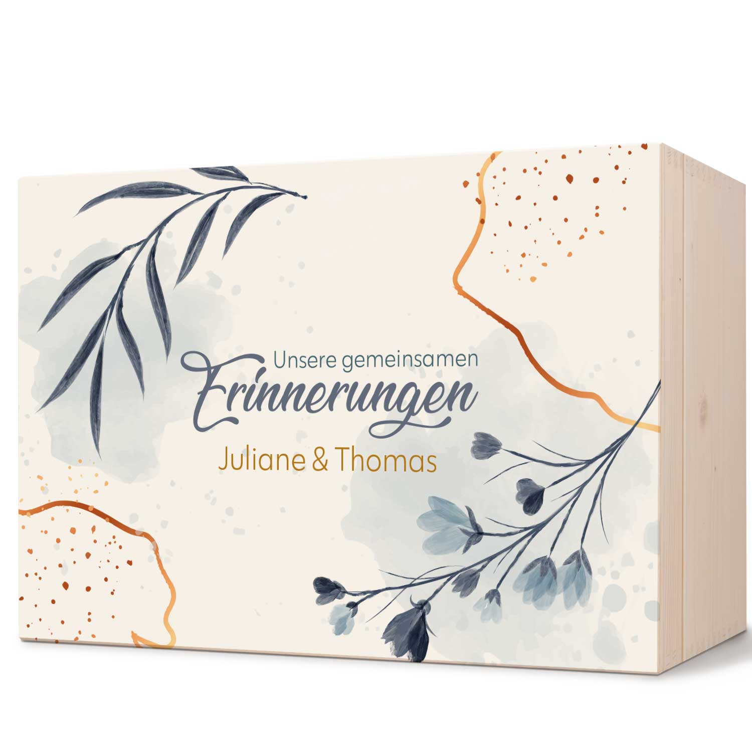 Erinnerungskiste mit UV-Druck im Unsere gemeinsamen Erinnerungen Design - Personalisiertes Geschenk zur Hochzeit