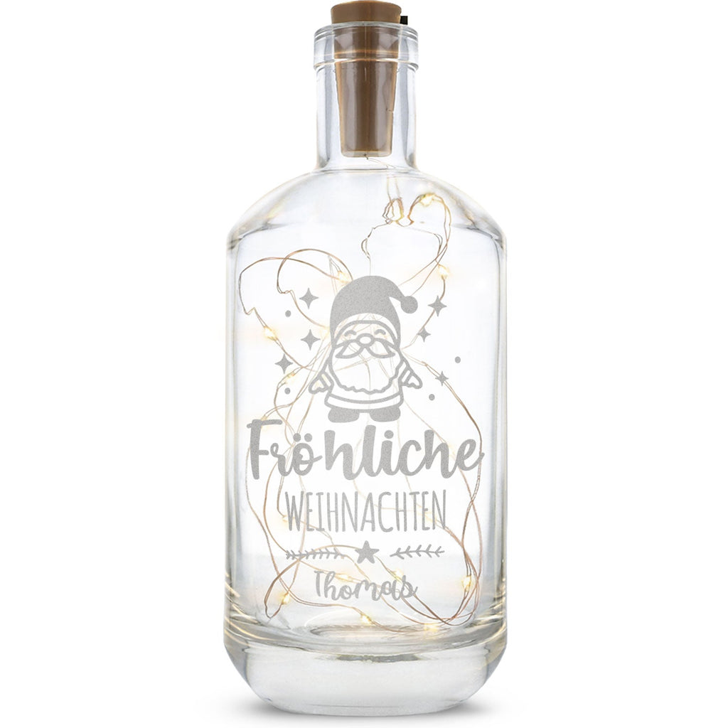 Flaschenlicht mit LED-Lichterkette im Fröhliche Weihnachten Santa Design - Personalisiert mit Namen