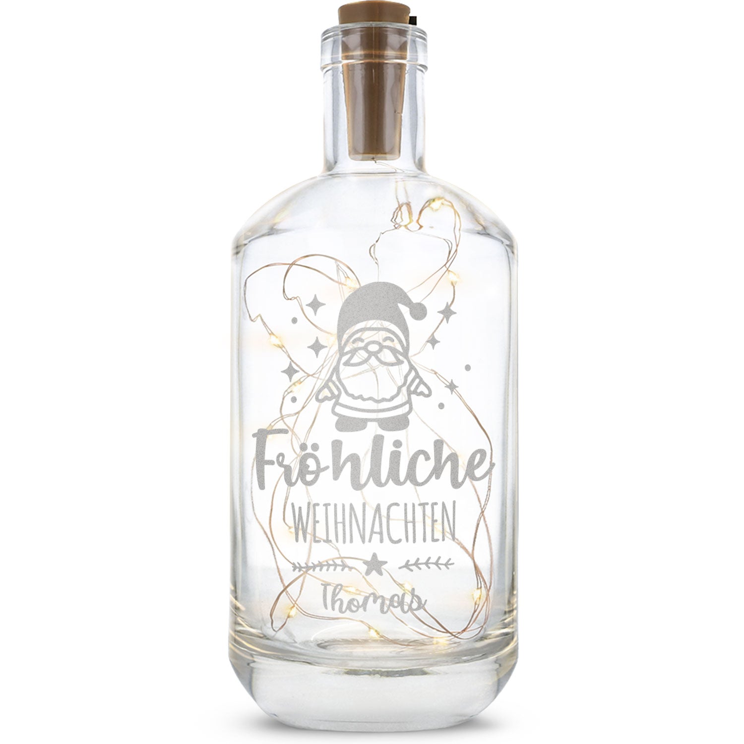 Flaschenlicht mit LED-Lichterkette im Fröhliche Weihnachten Santa Design - Personalisiert mit Namen