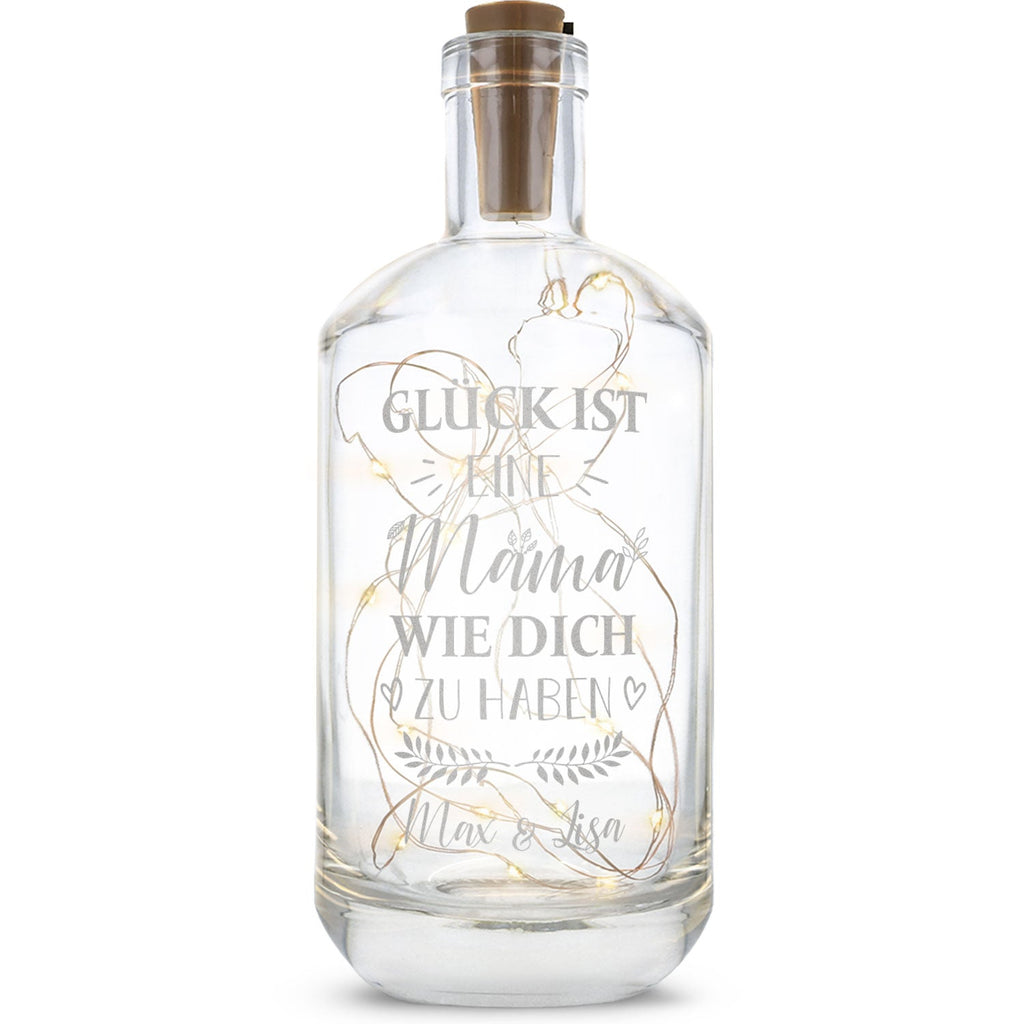 Flaschenlicht mit LED-Lichterkette und Gravur "Glück ist eine Mama wie dich zu haben"