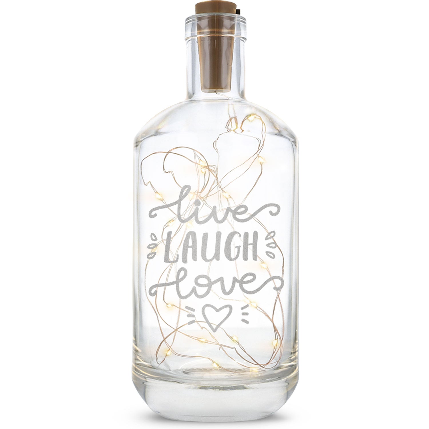 Flaschenlicht mit LED-Lichterkette und Gravur "Live Laugh Love"