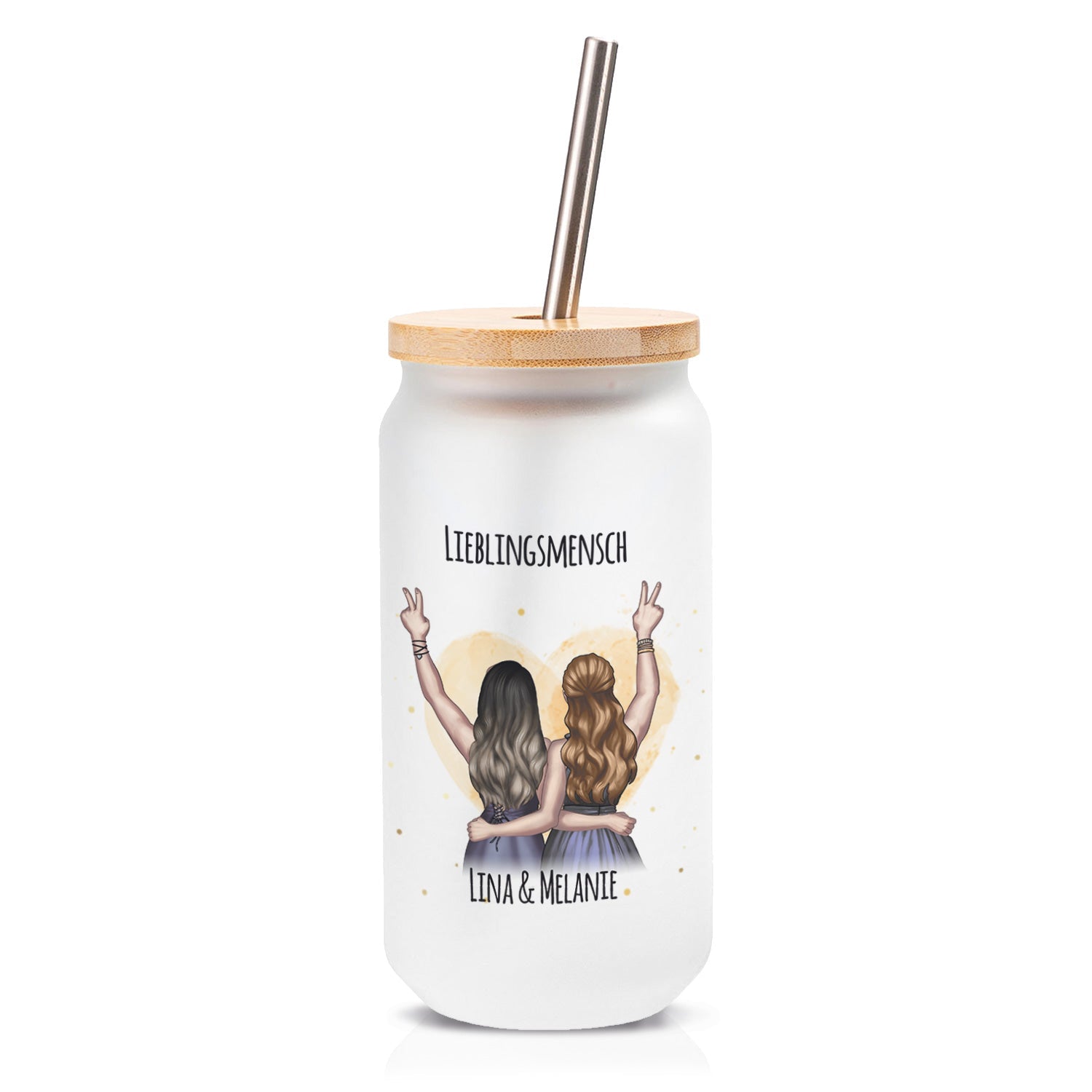 Glasbecher mit Bambusdeckel & Trinkhalm - Konfiguration Freundin