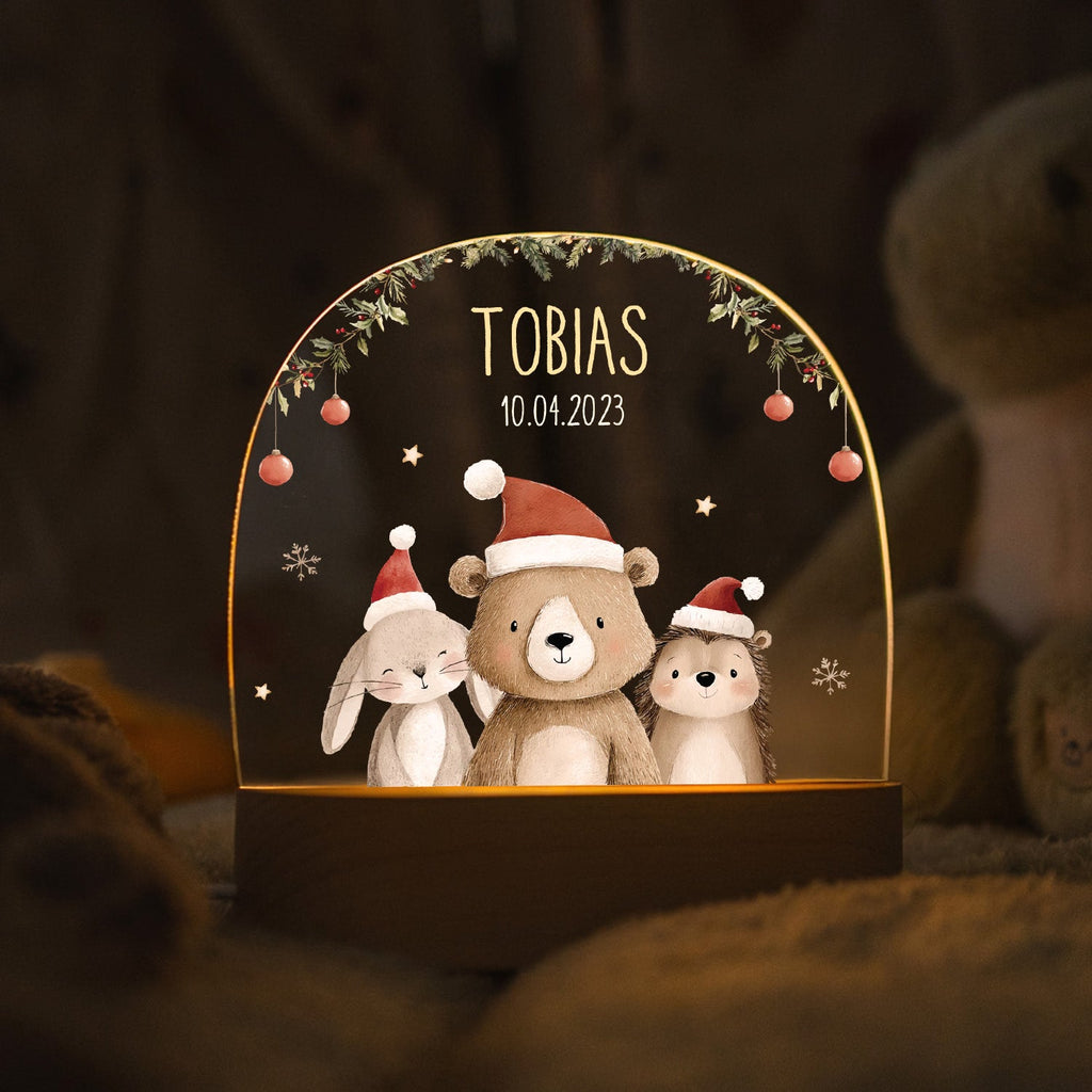 Kinder LED Nachtlicht mit Sockel aus Holz - "Weihnachtstrio"