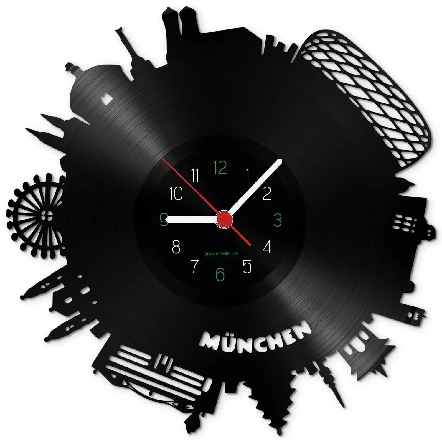 Wanduhr aus Vinyl Skyline München 2017