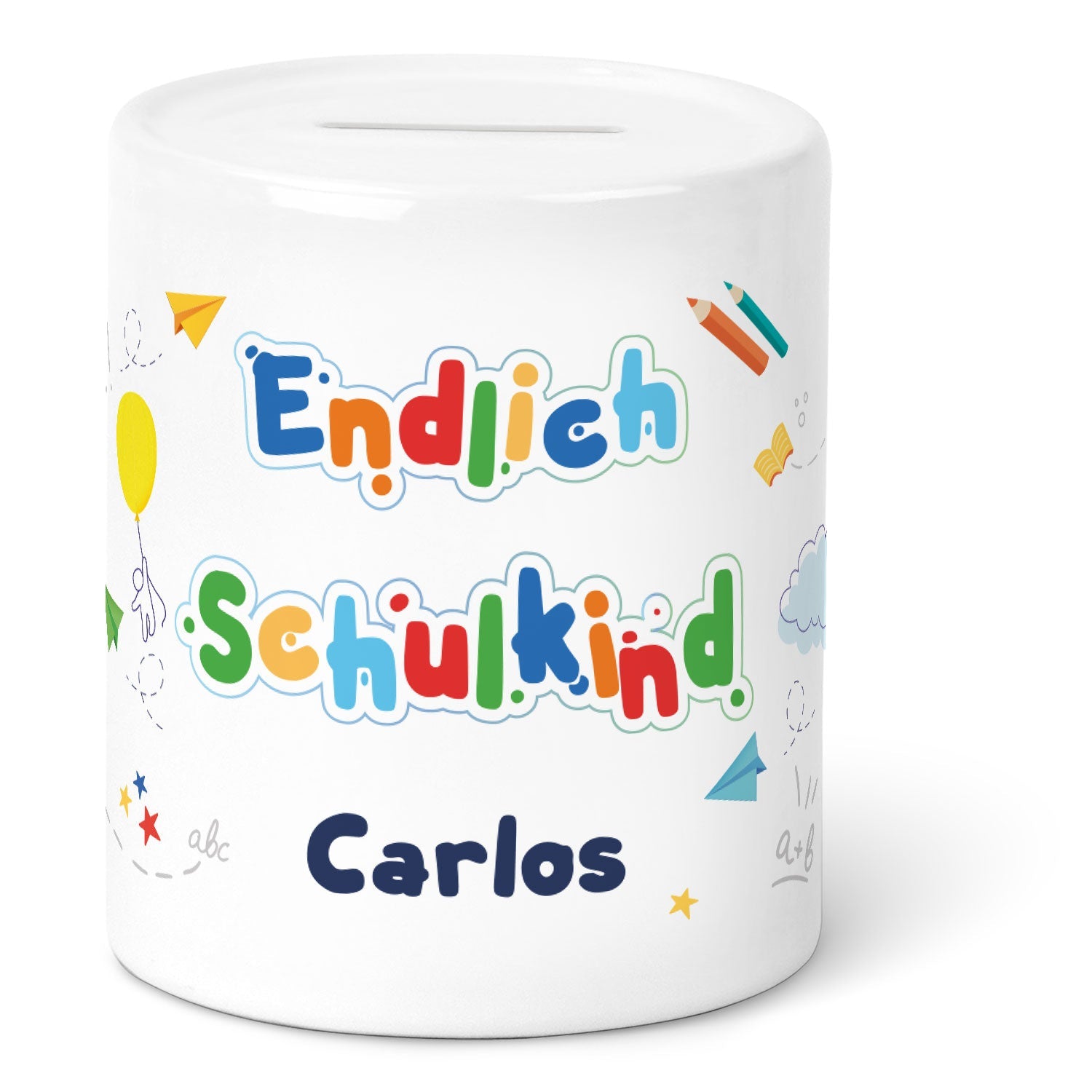 Spardose aus Keramik - Endlich Schulkind