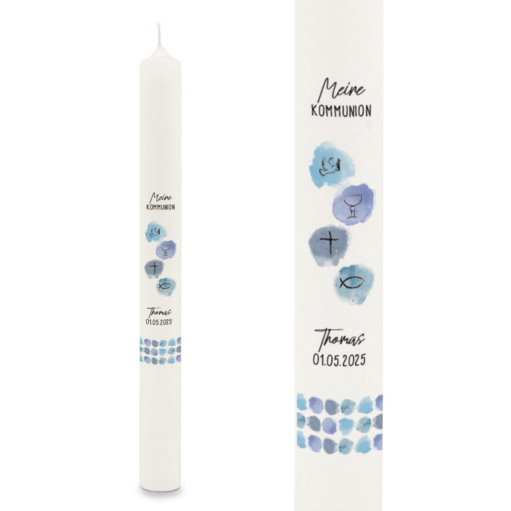Stabkerze "Watercolor"- Kommunion Kerze mit Namen & Datum