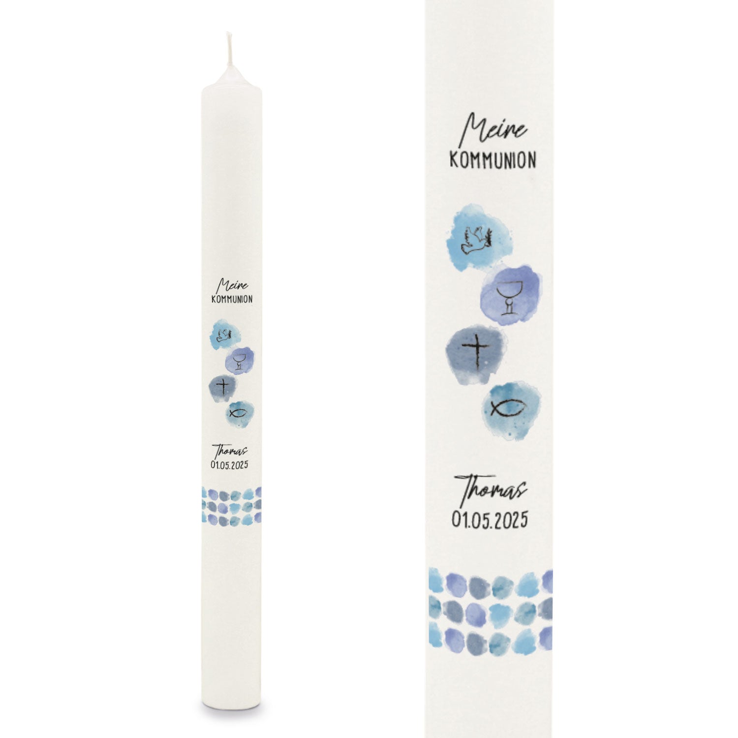 Stabkerze "Watercolor"- Kommunion Kerze mit Namen & Datum