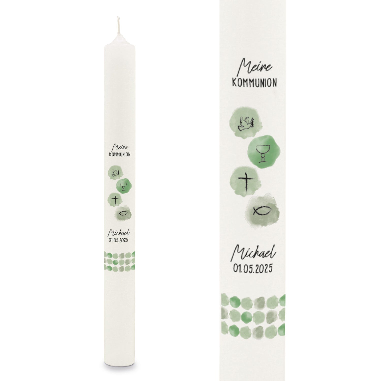 Stabkerze "Watercolor"- Kommunion Kerze mit Namen & Datum