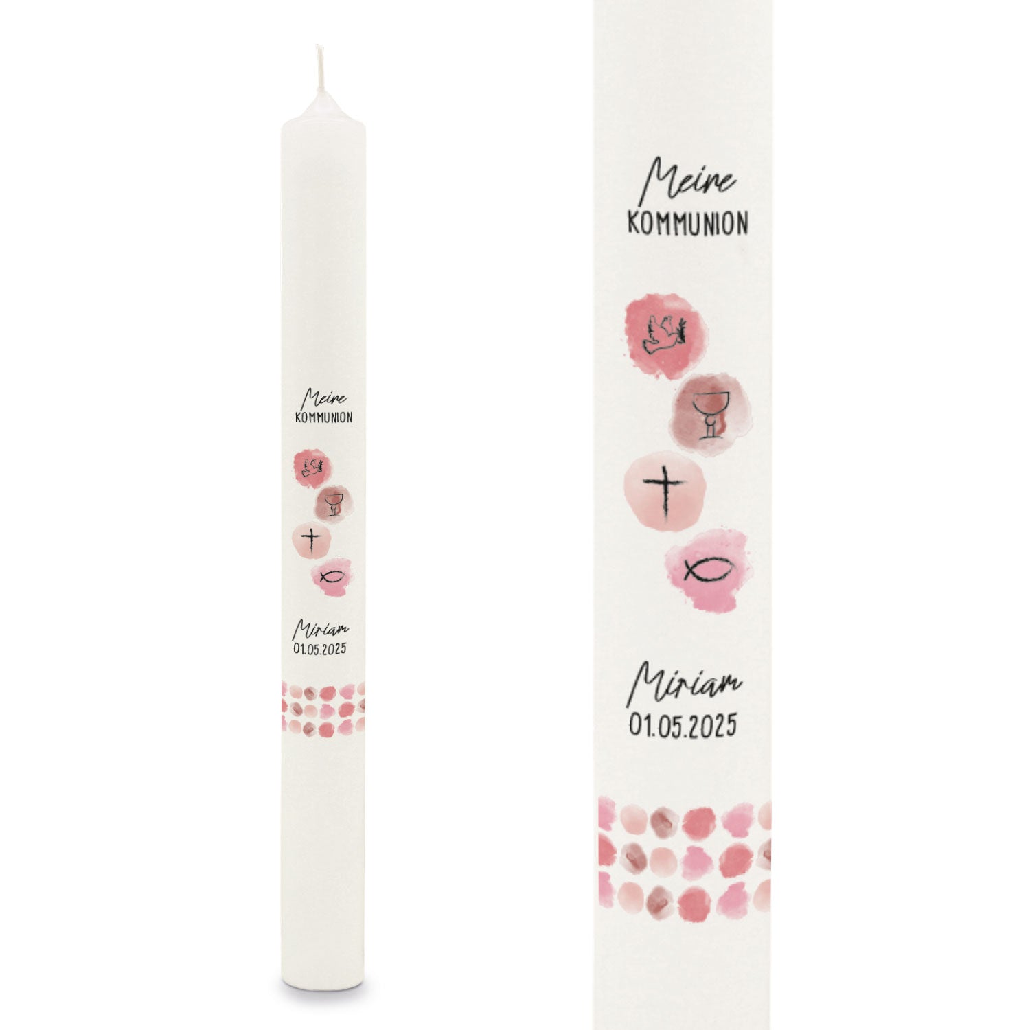Stabkerze "Watercolor"- Kommunion Kerze mit Namen & Datum