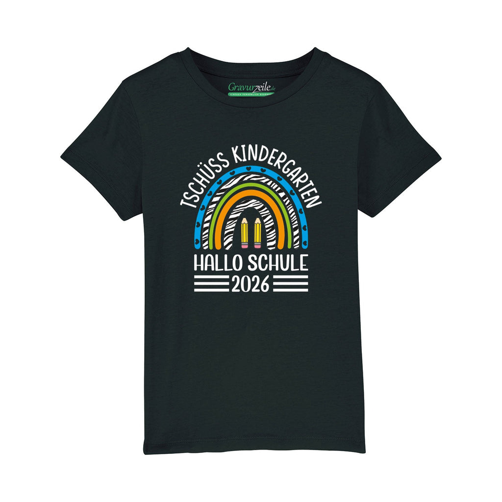 Bedrucktes T-Shirt für Kinder - Tschüss Kindergarten Regenbogen Blau