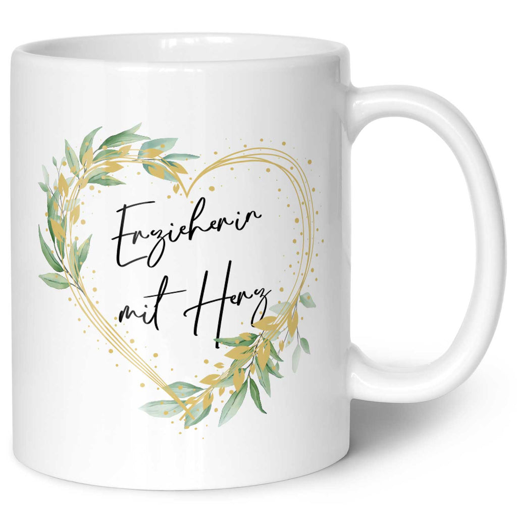Bedruckte Tasse mit Spruch - Erzieherin mit Herz