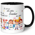 Bedruckte Tasse mit Spruch Erzieher/in Abschied mit Schildern für bis zu 10 Namen