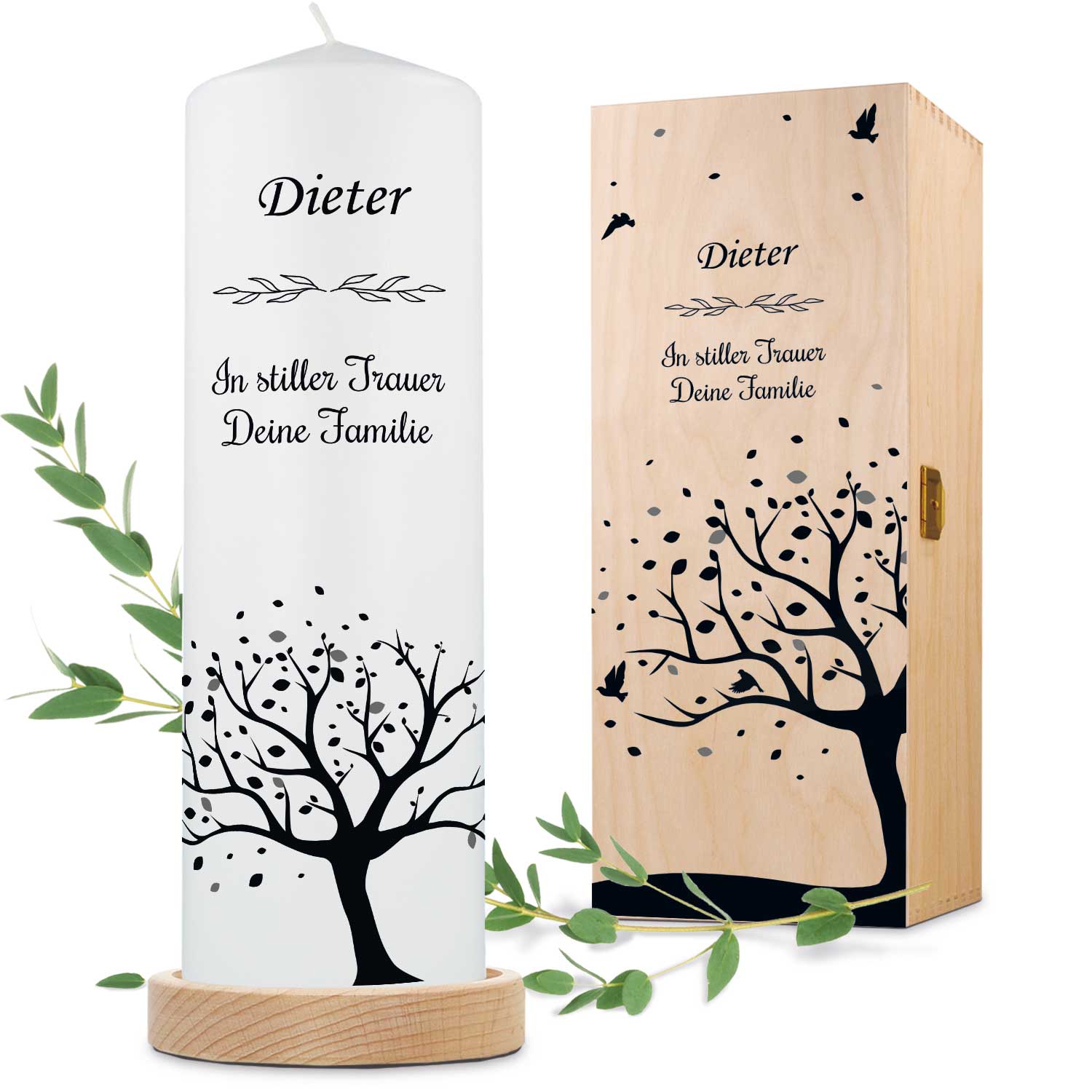 Große Kerze "Baum der Erinnerungen" - Trauerkerze mit Namen & Wunschtext