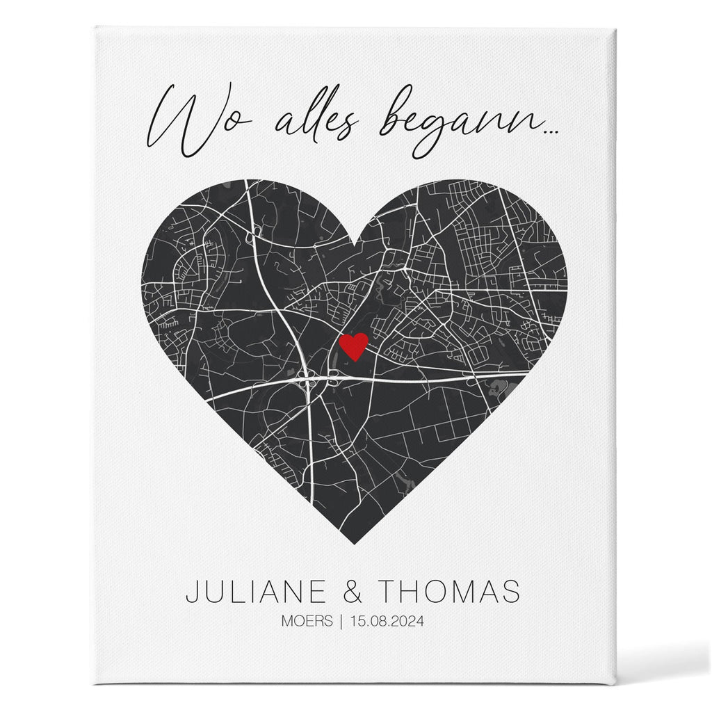 Leinwand mit dem Motiv "Wo alles begann" - Personalisiertes Geschenk mit Wunschort