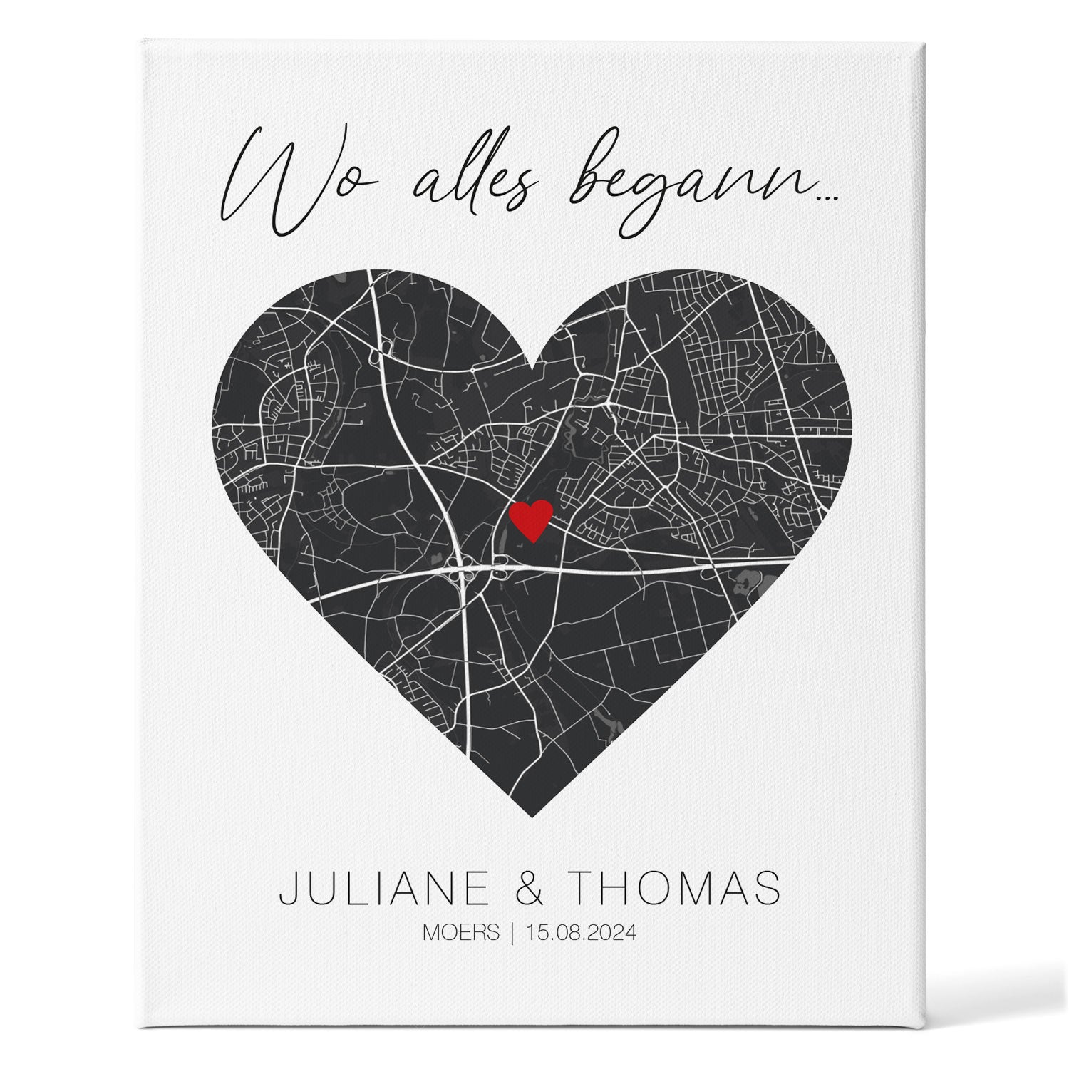 Leinwand mit dem Motiv "Wo alles begann" - Personalisiertes Geschenk mit Wunschort