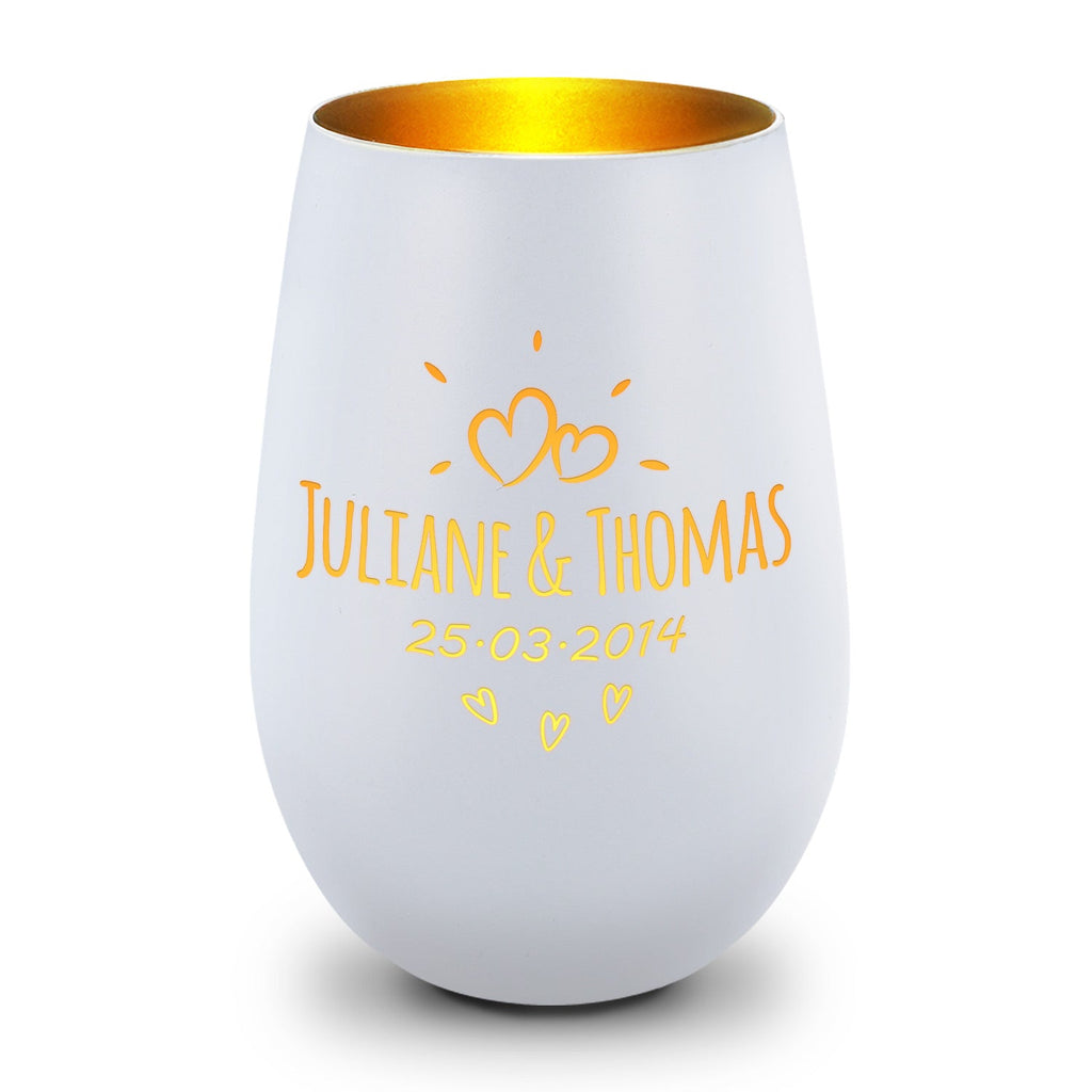 Deko Windlicht aus Glas mit Gravur - Sunshine - Personalisiert mit Namen & Datum