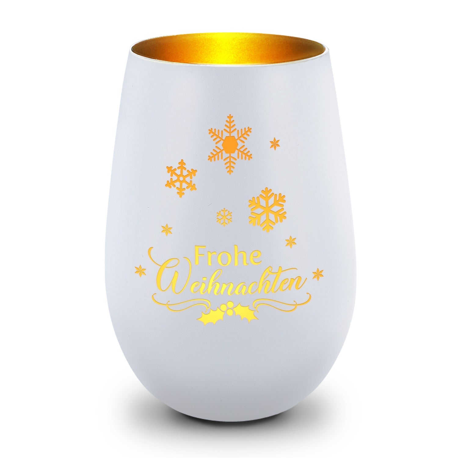 Deko Windlicht aus Glas mit Gravur - Frohe Weihnachten Schneeflocke