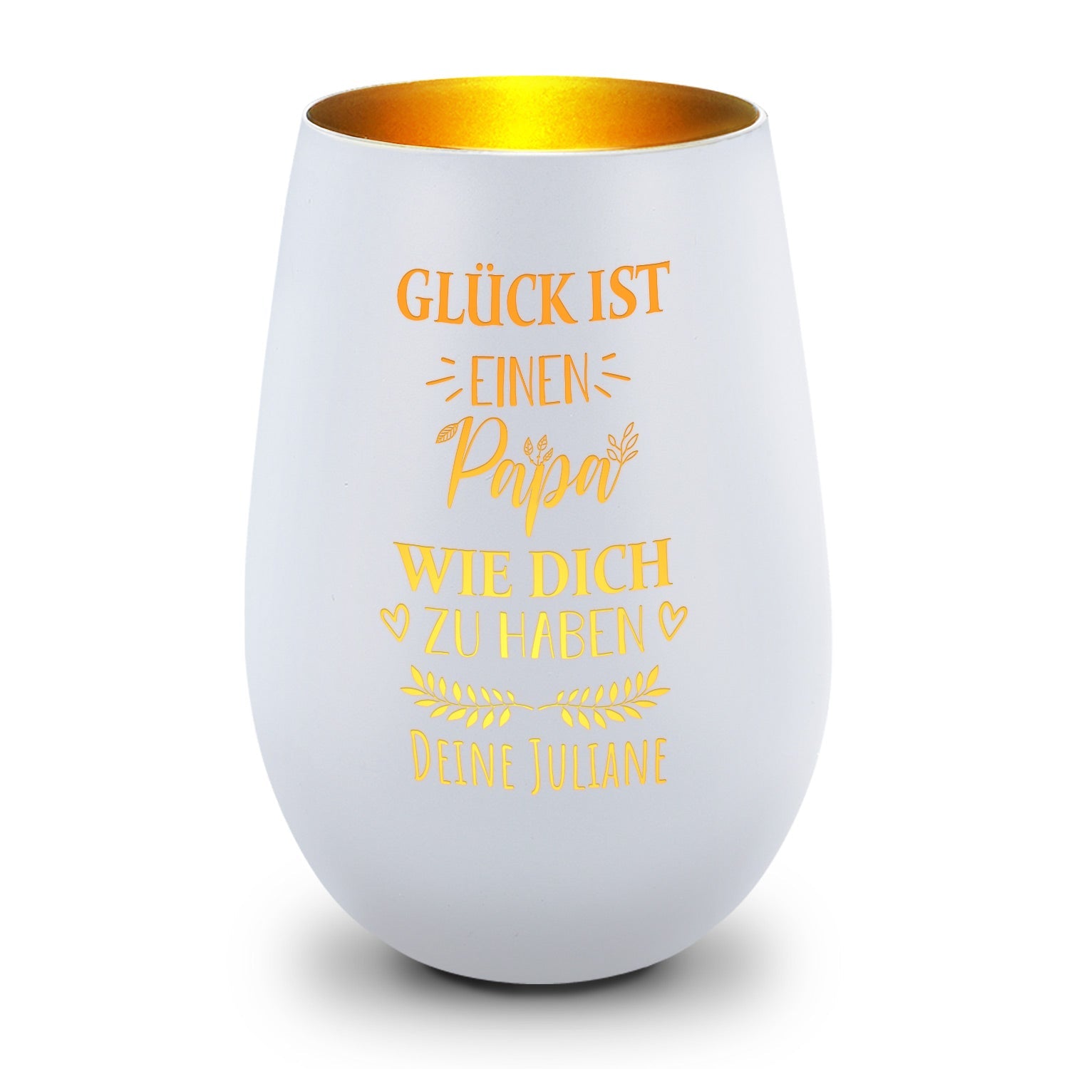 Deko Windlicht aus Glas mit Gravur - Glück ist einen Papa wie Dich zu haben - Personalisiert mit Nam