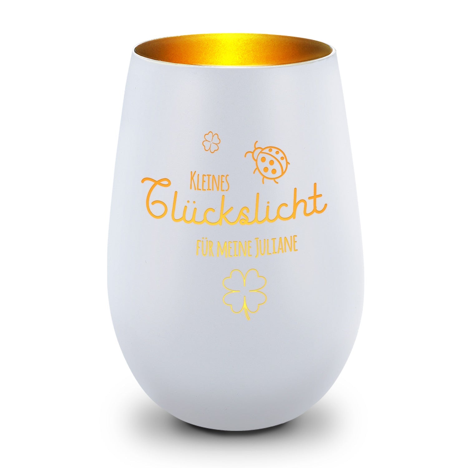 Deko Windlicht aus Glas mit Gravur - Kleines Glückslicht - Personalisiert mit Name