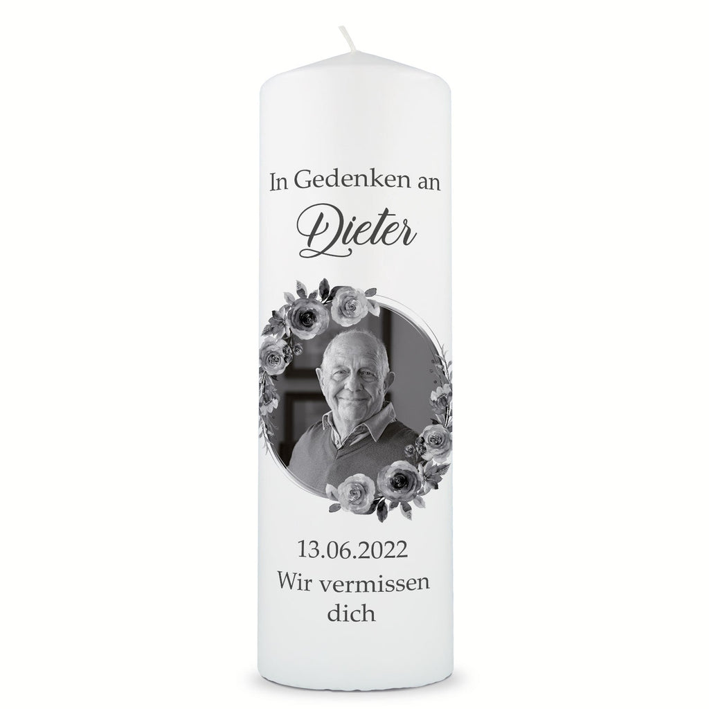 Große Kerze "In Gedenken" - Trauerkerze mit Foto, Namen & Datum