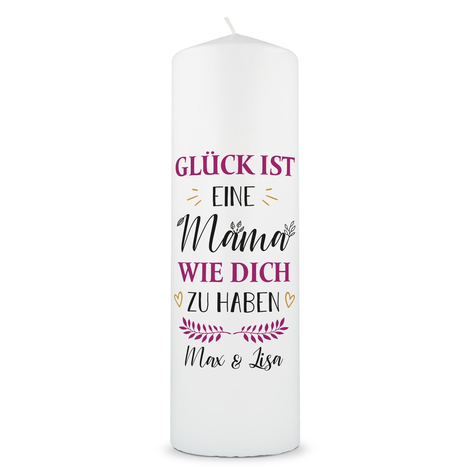 Große Kerze "Glück ist eine Mama" mit Namen - Geschenk für Mama zum Muttertag