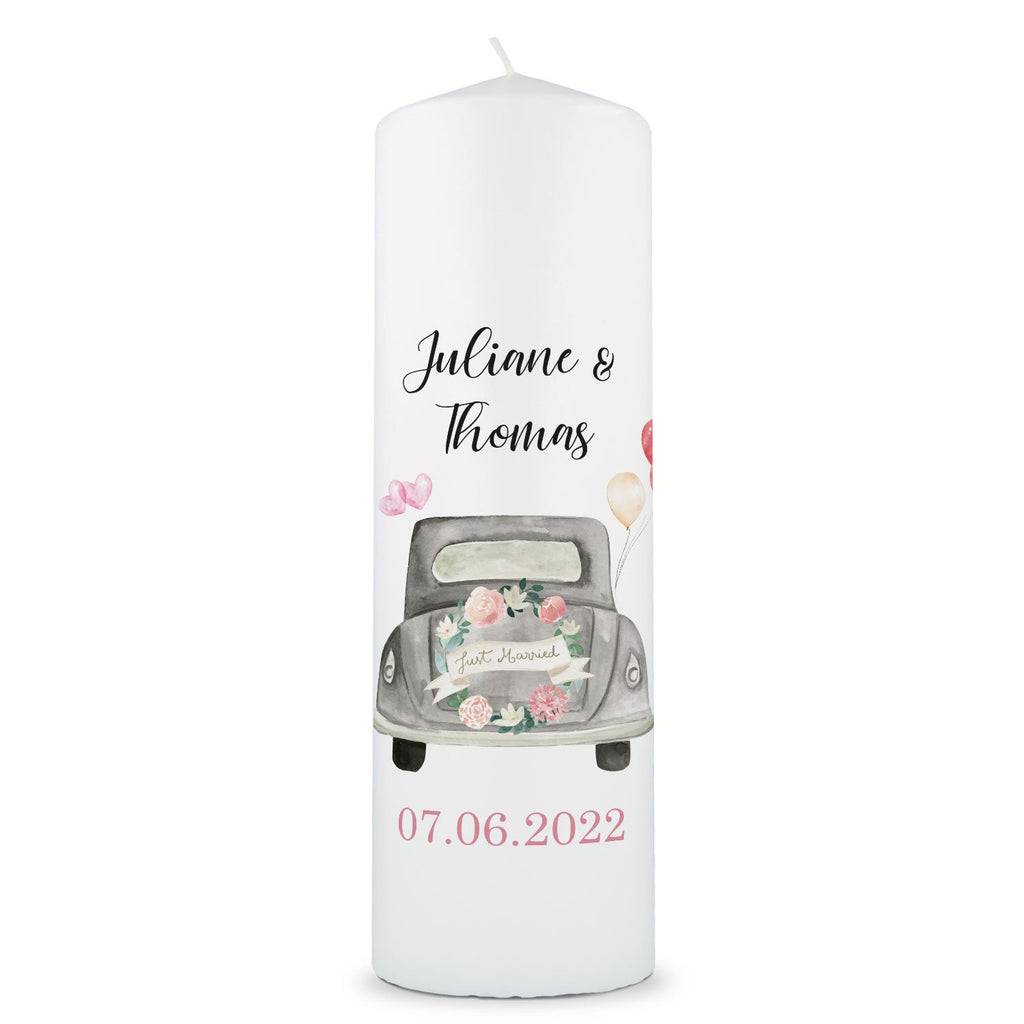 Große Kerze "Just Married" - Hochzeitskerze mit Namen, Datum & Wunschtext