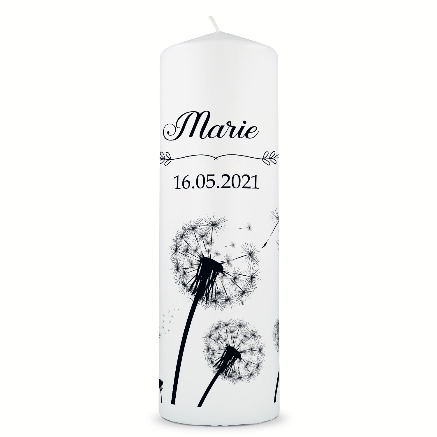 Große Kerze "Pusteblume" - Trauerkerze mit Namen & Datum