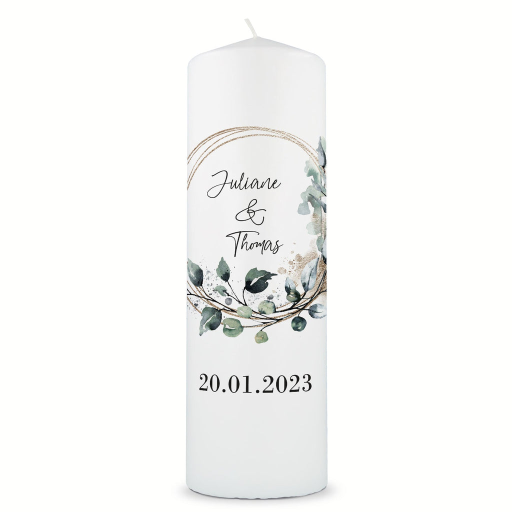 Große Kerze "Floral Kreis" Traukerze Brautkerze mit Namen & Datum zur Hochzeit