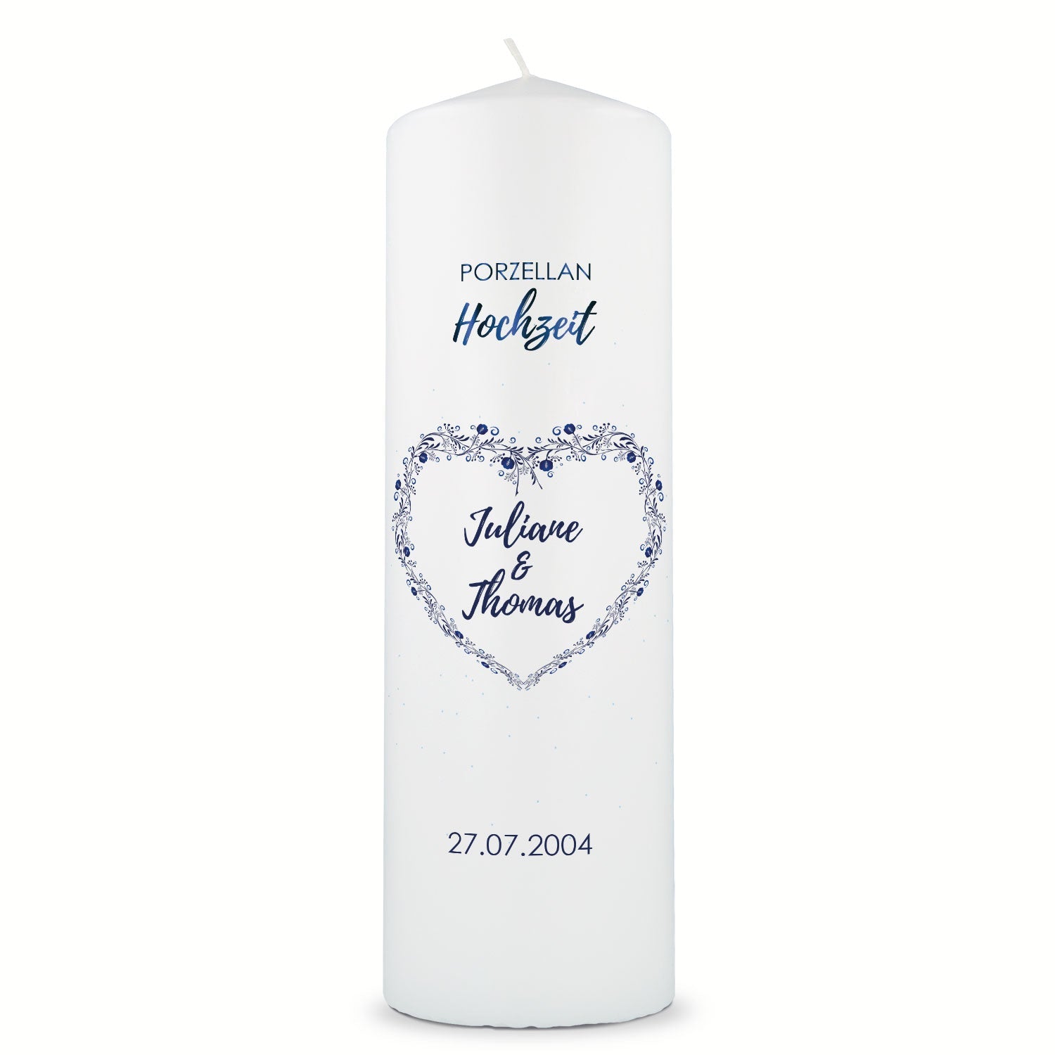 Große Kerze "Porzellanhochzeit" - Hochzeitskerze mit Namen, Datum & Wunschtext