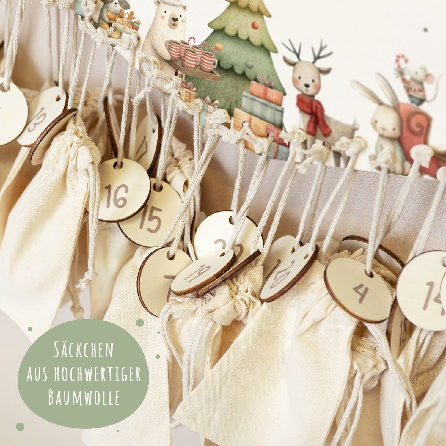 Personalisierter Adventskalender aus Holz mit Druckmotiv & Namen - Festvorbereitung
