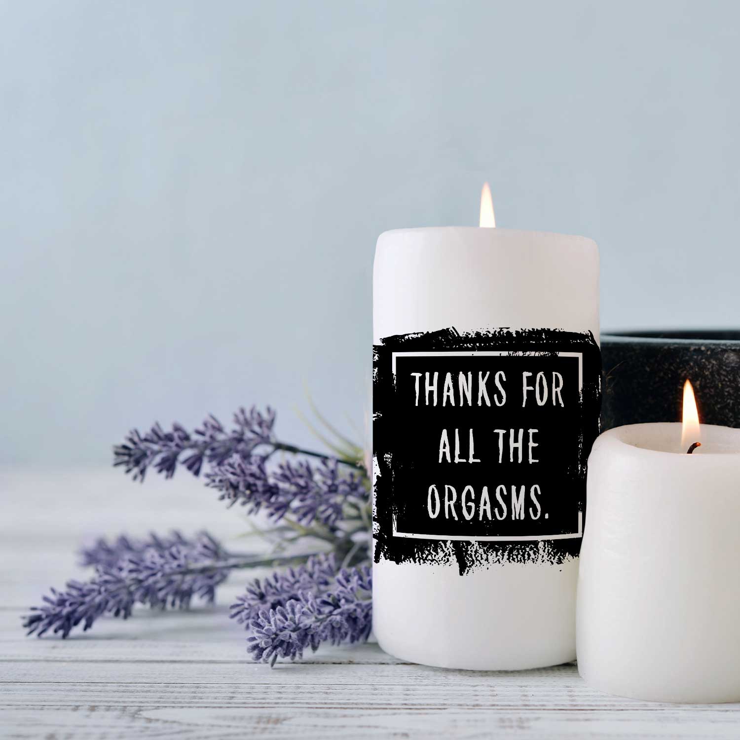 Kleine Kerze mit Spruch "Thanks for all the Orgasms"