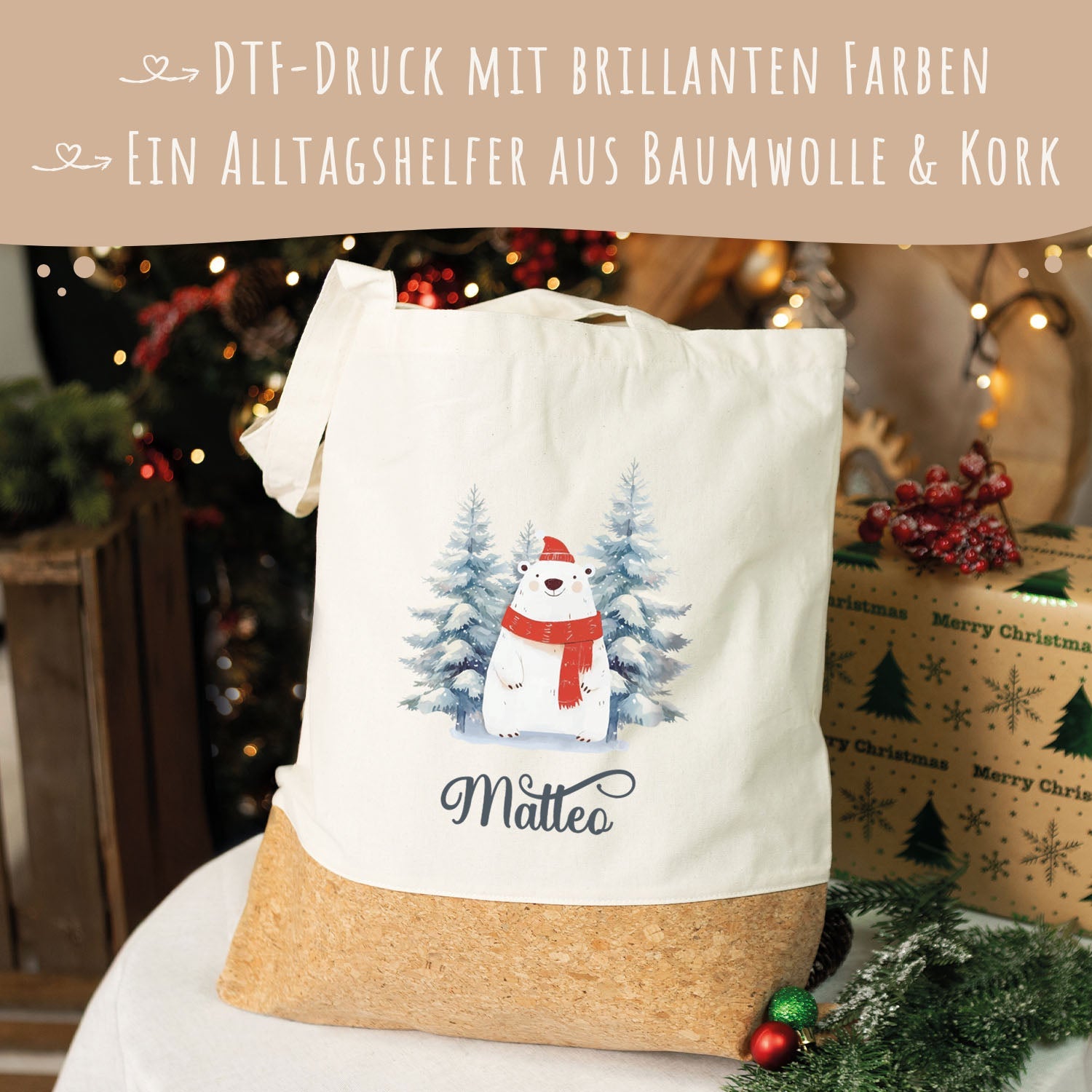 Einkaufstasche Kork - Schneetiere