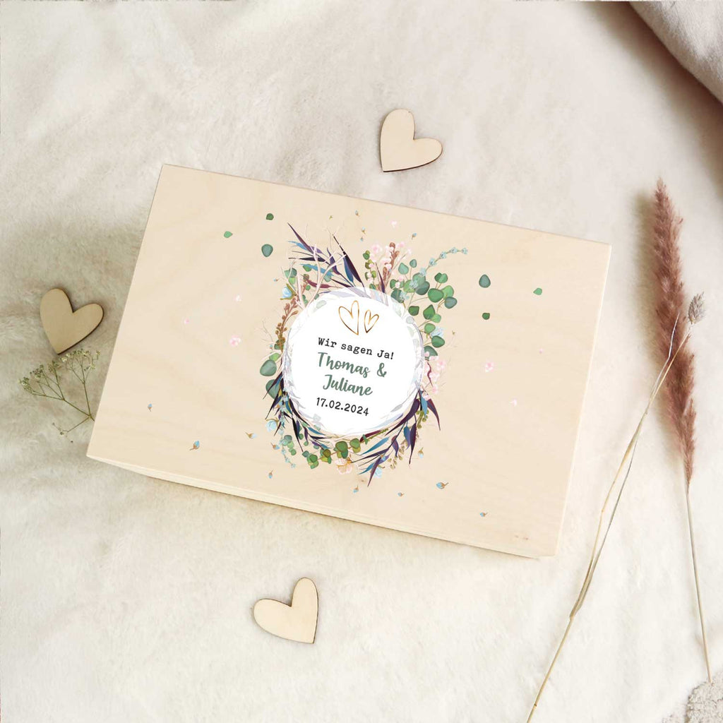Erinnerungskiste mit UV-Druck im Flower Wedding Design - Personalisiertes Geschenk zur Hochzeit