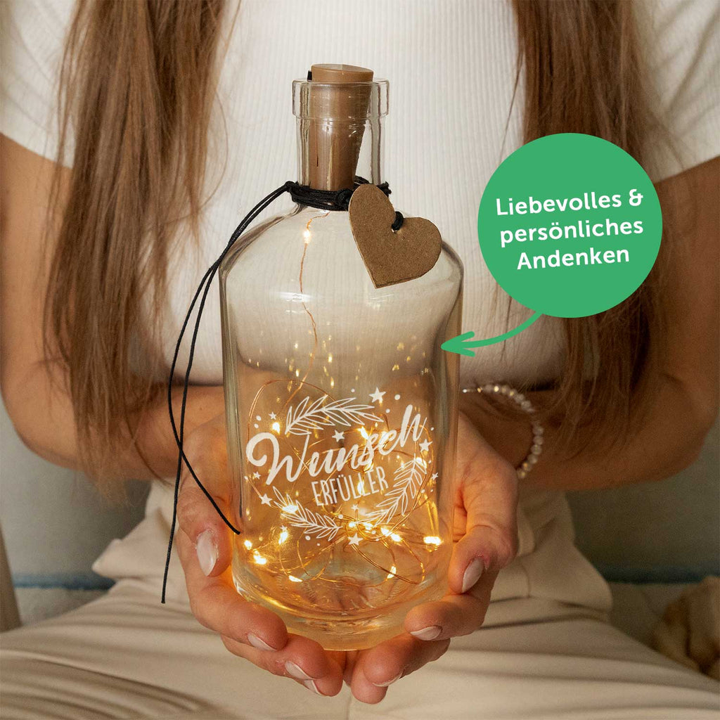 Flaschenlicht mit LED-Lichterkette im Wunscherfüller Design - Weihnachtsdeko zum Verschenken