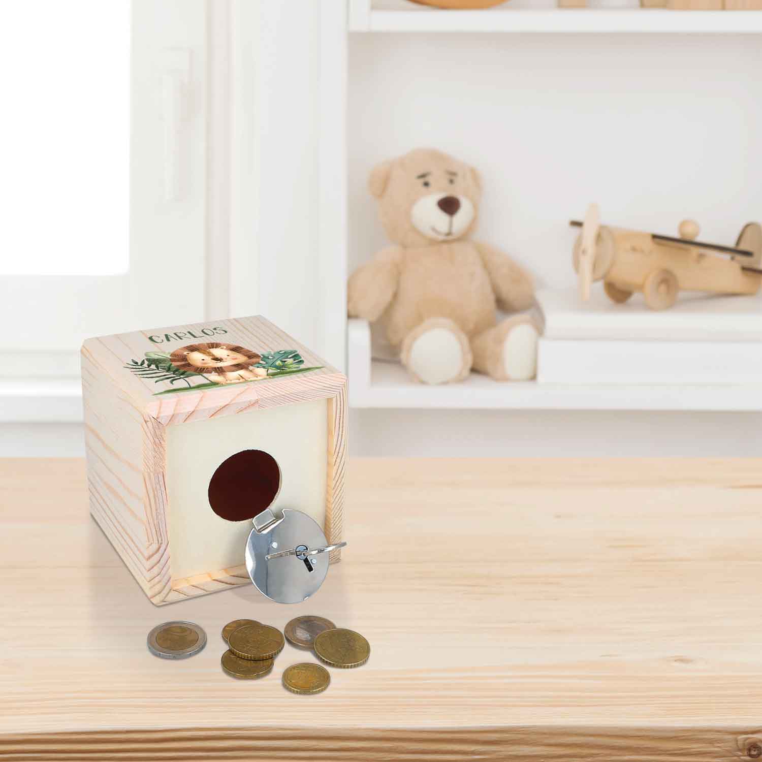 Spardose aus Holz - Safari Tiere