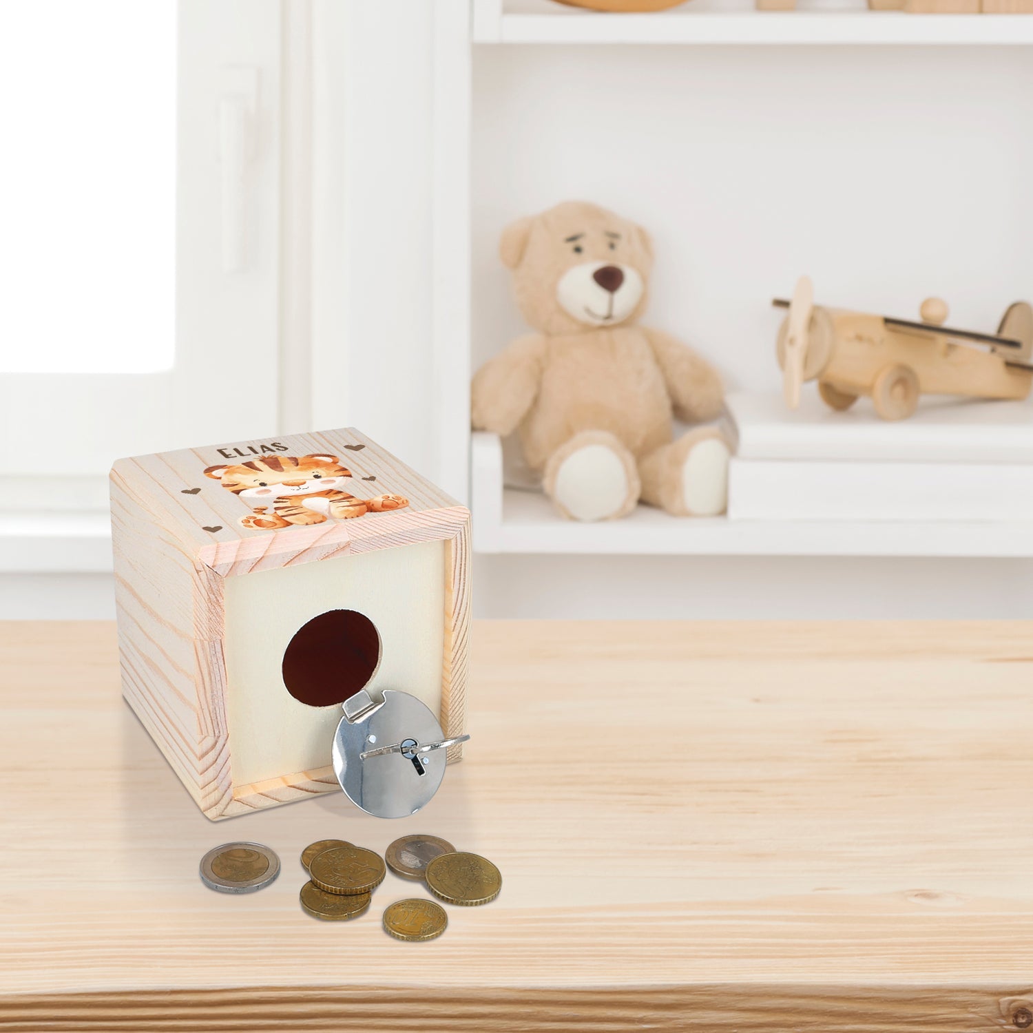 Spardose aus Holz - Tiere Kinder