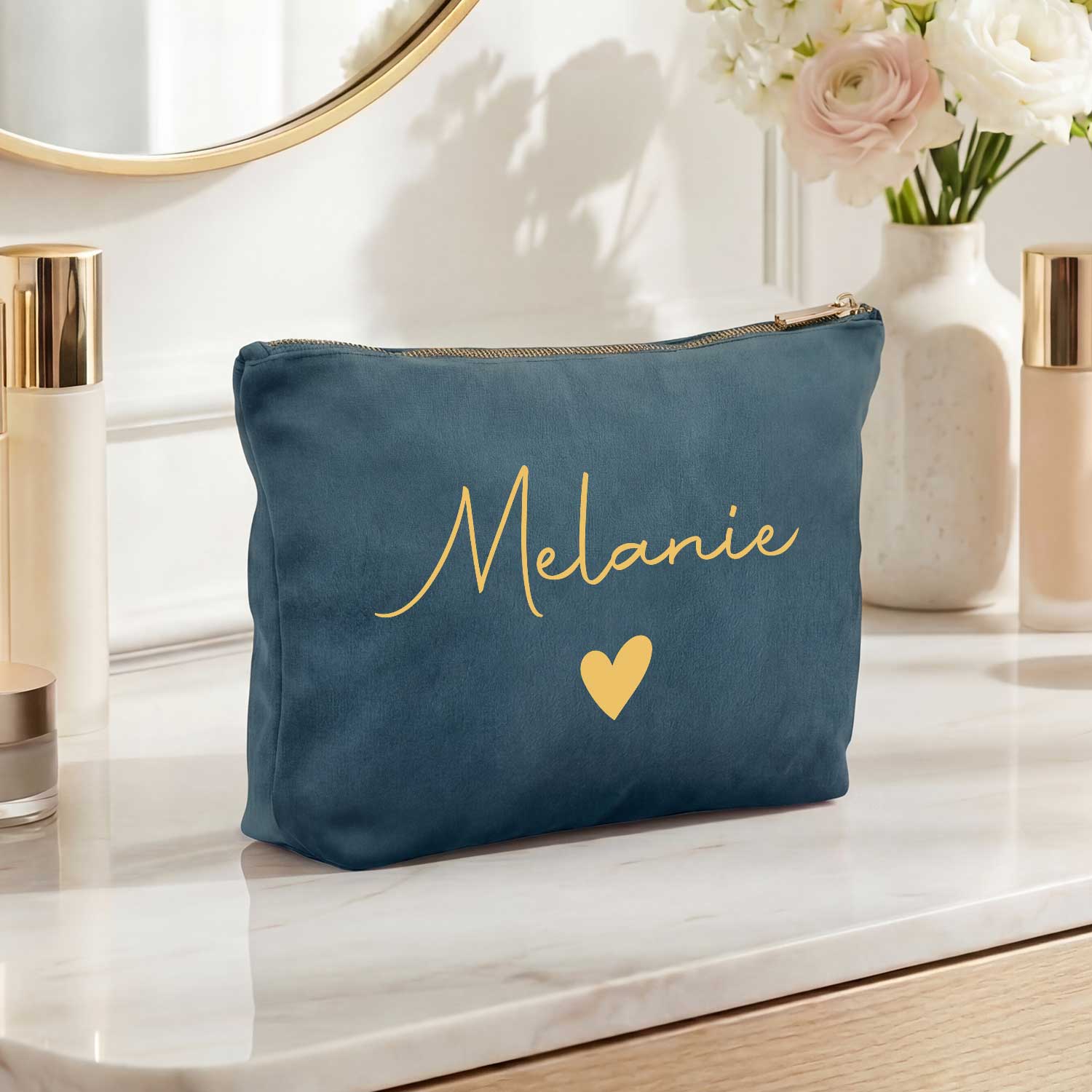 Personalisierte Samt Kosmetiktasche mit Name für Kosmetik & MakeUp