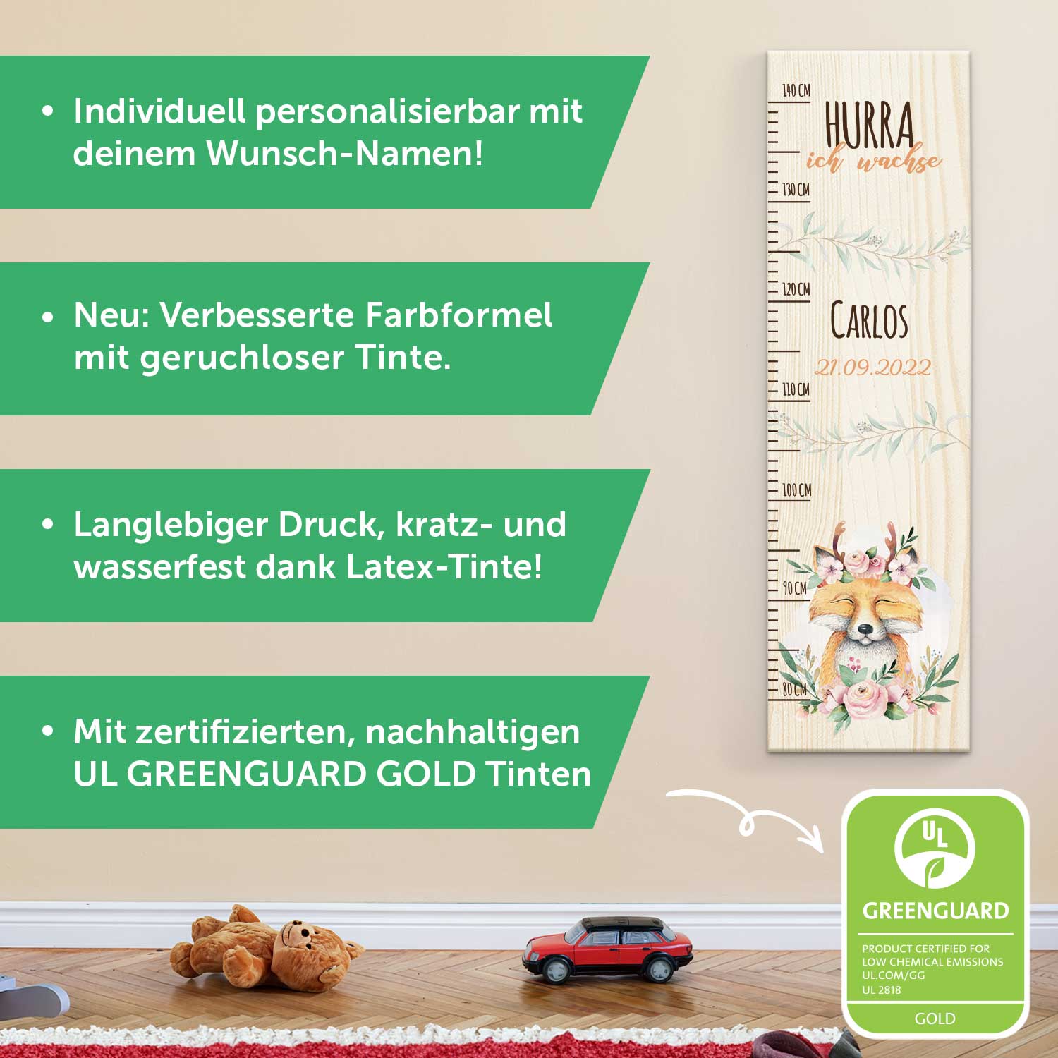 Messlatte mit Namen für Kinder im Fuchs Design