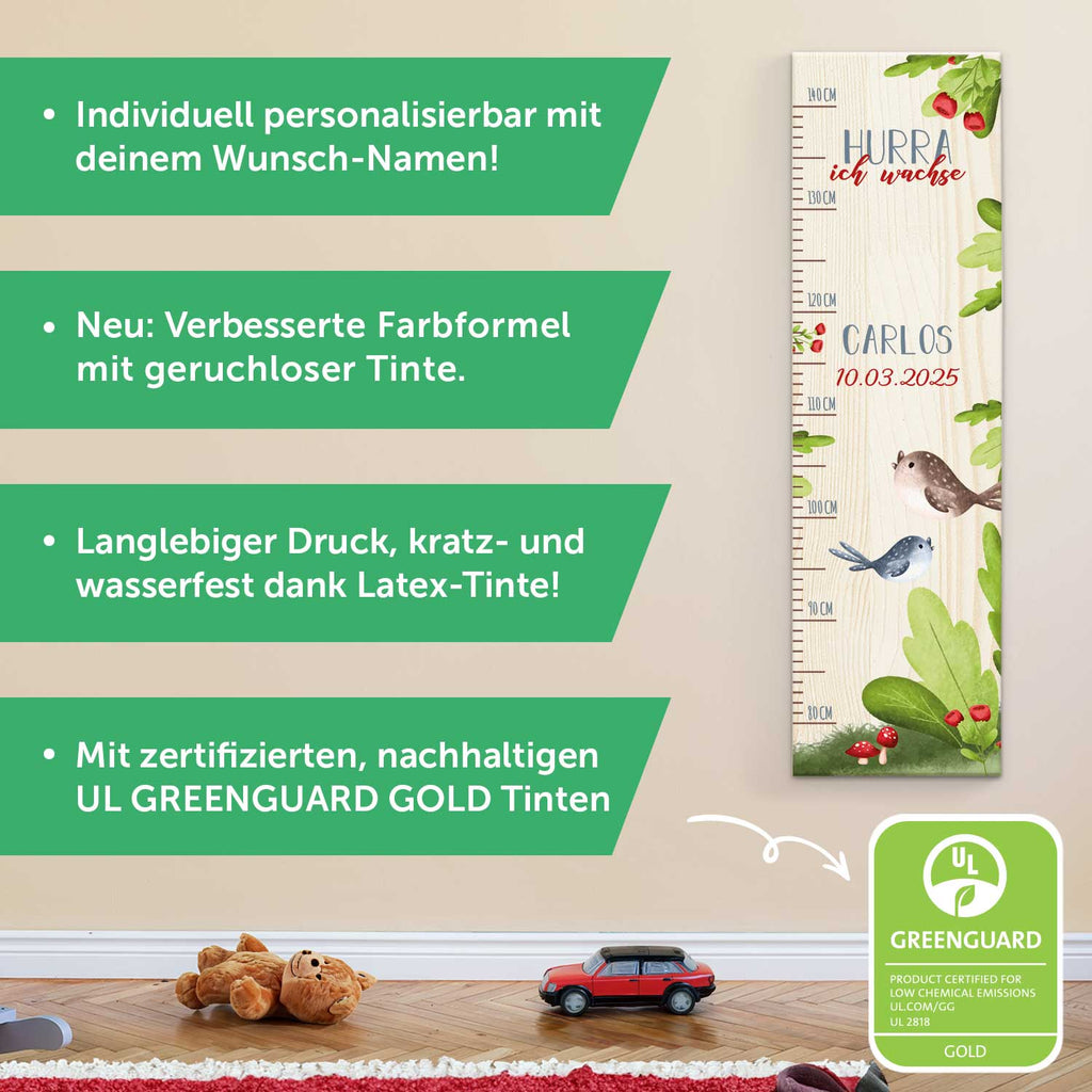Messlatte für Kinder mit Namen aus Holz für Kinderzimmer - Tiergruppe Wald
