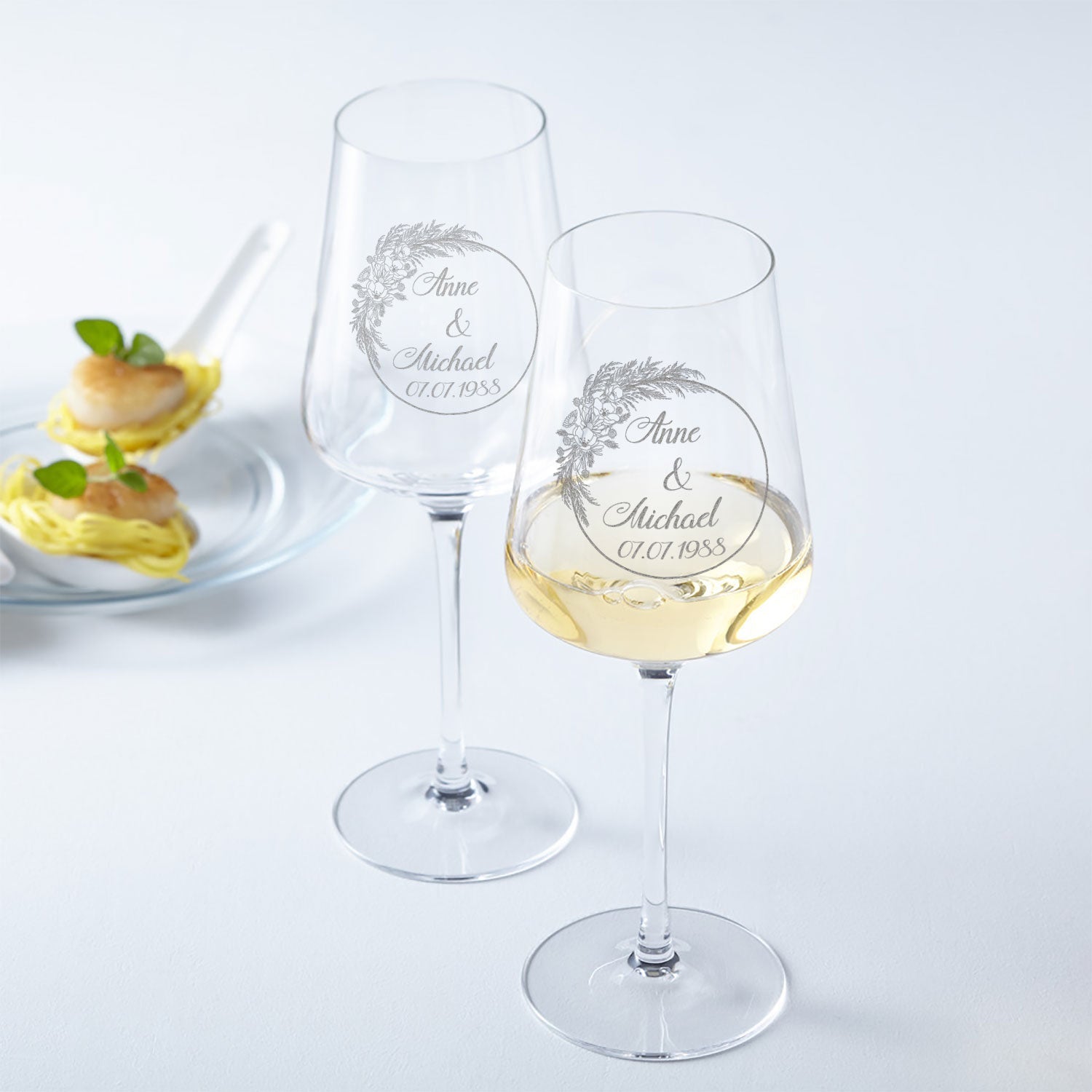 Leonardo Puccini Weingläser mit Gravur - Pampasgras Design mit Namen & Datum