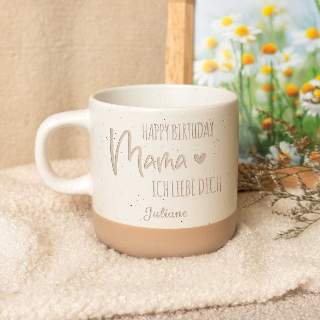 Gravierte Steingut Tasse - Happy Birthday Mama