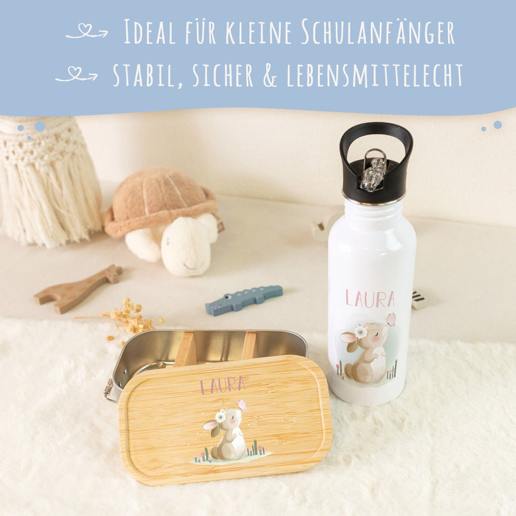 Bedruckte Brotdose & Trinkflasche im Set - Hase