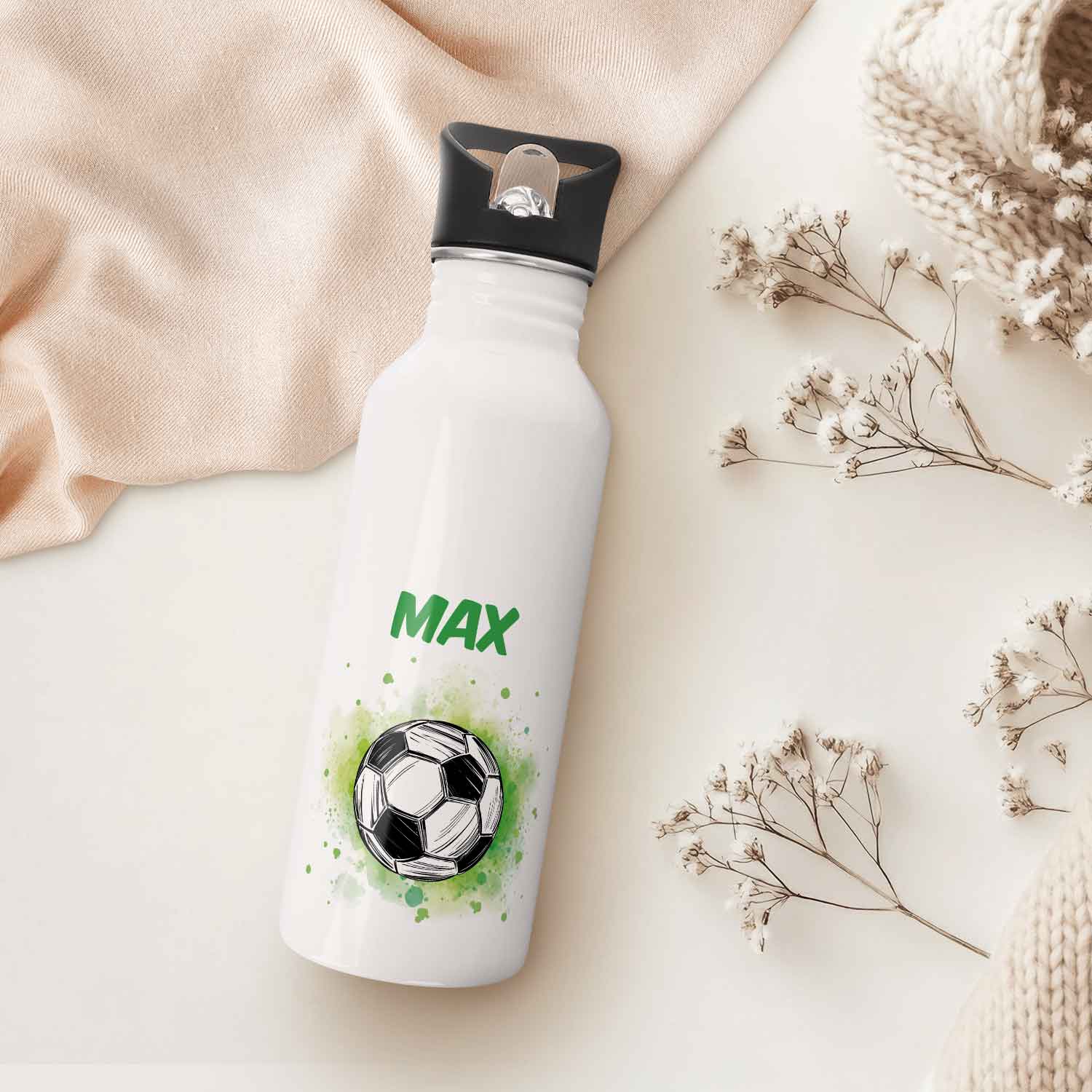 Bedruckte Trinkflasche aus Edelstahl - Fußball