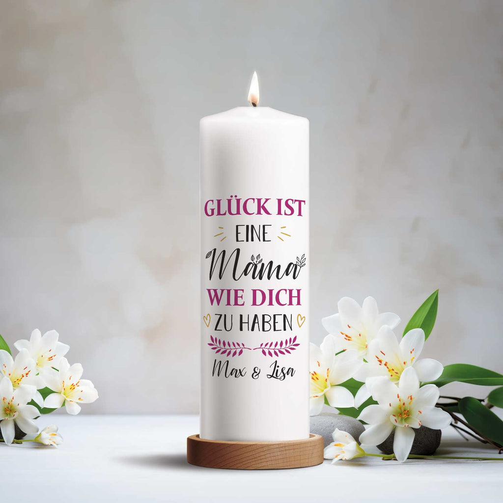 Große Kerze "Glück ist eine Mama" mit Namen - Geschenk für Mama zum Muttertag