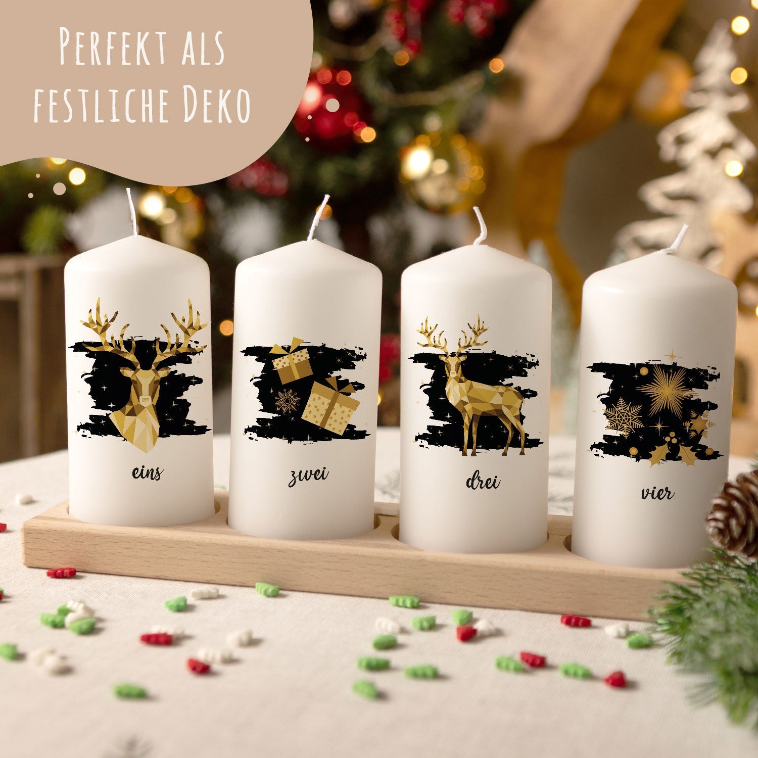 Kleine Kerzen "Advent Geometrisch Gold" - Adventskerzen im 4er Set